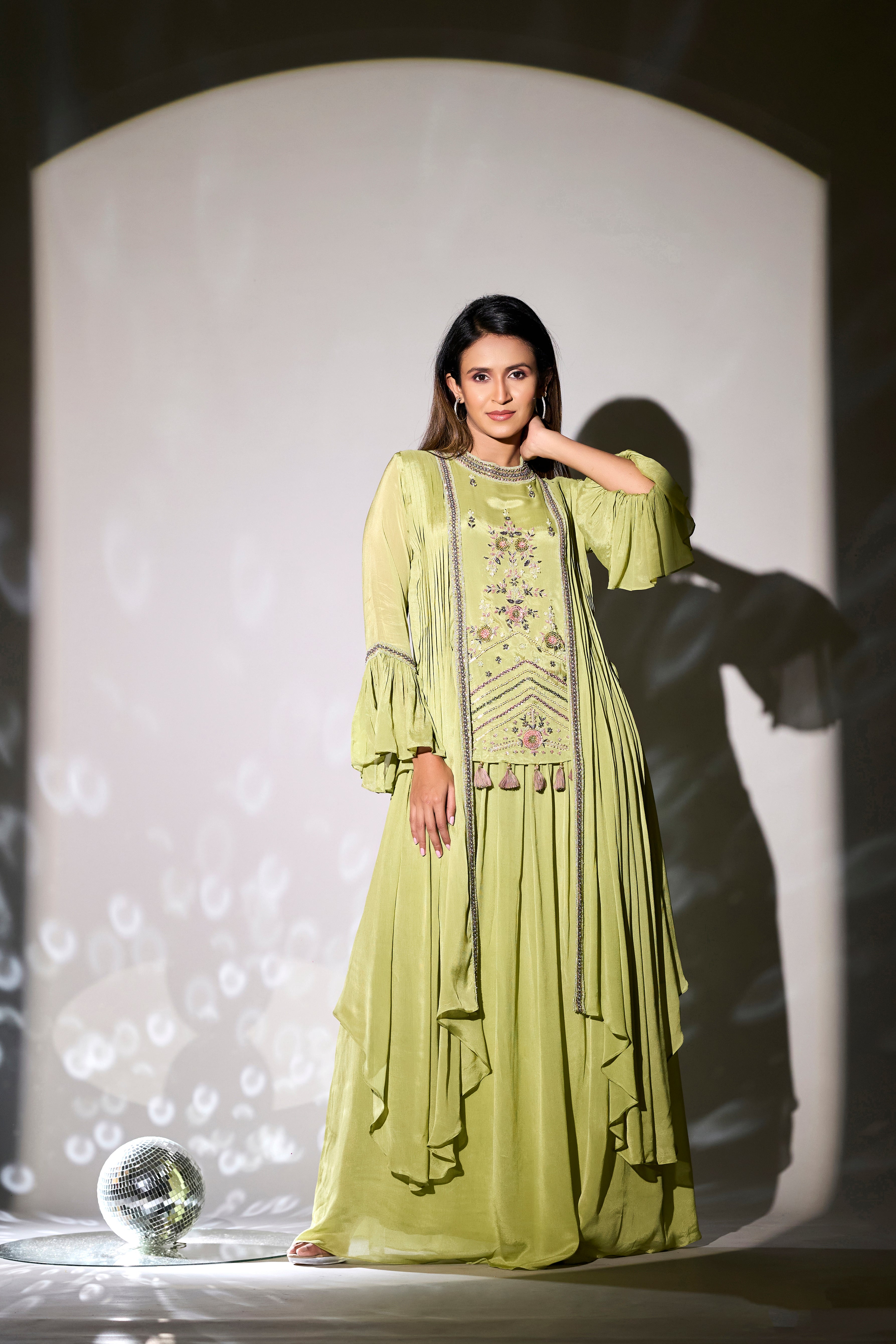 Light Green Embellished Premium Chinon Silk Gown