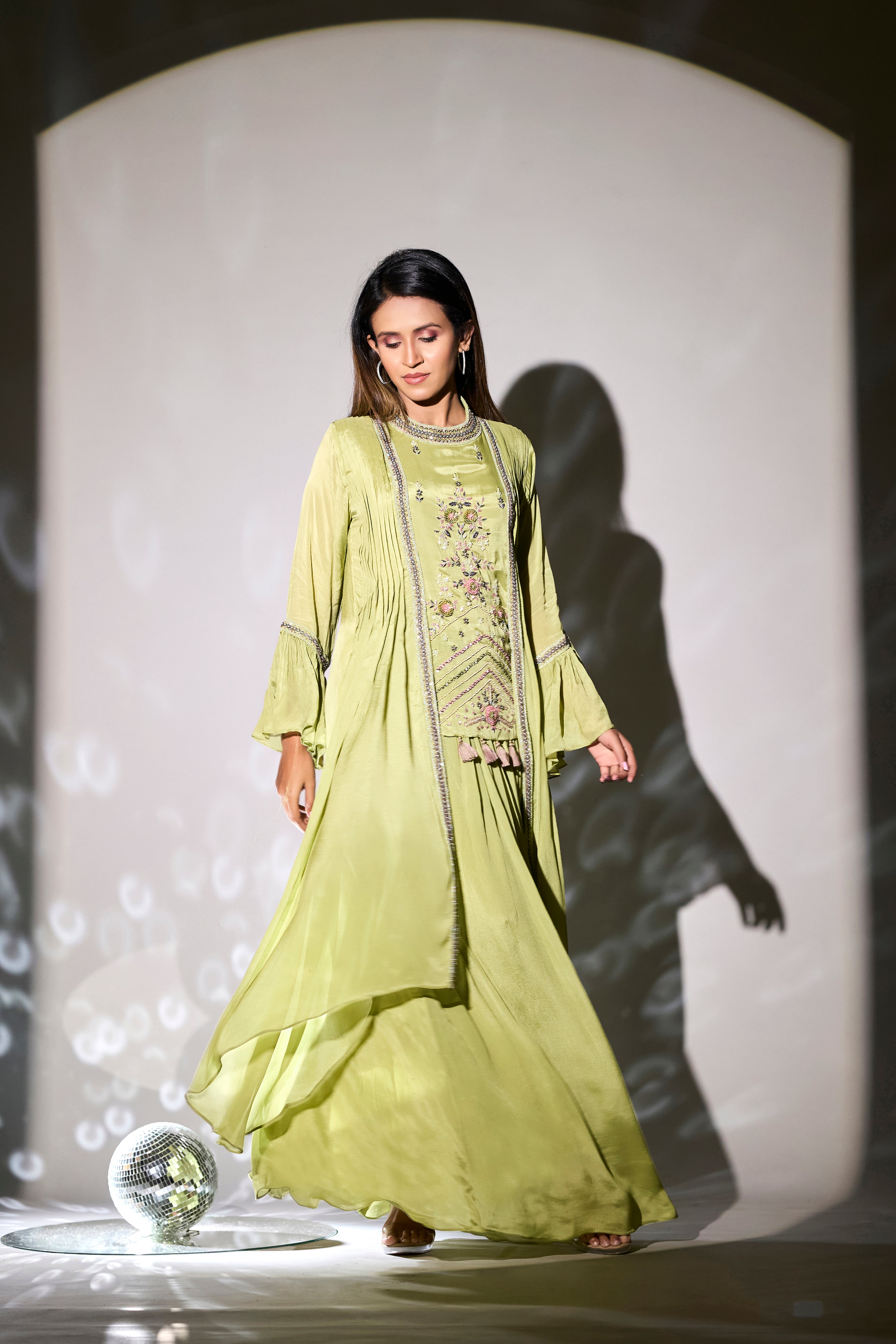 Light Green Embellished Premium Chinon Silk Gown