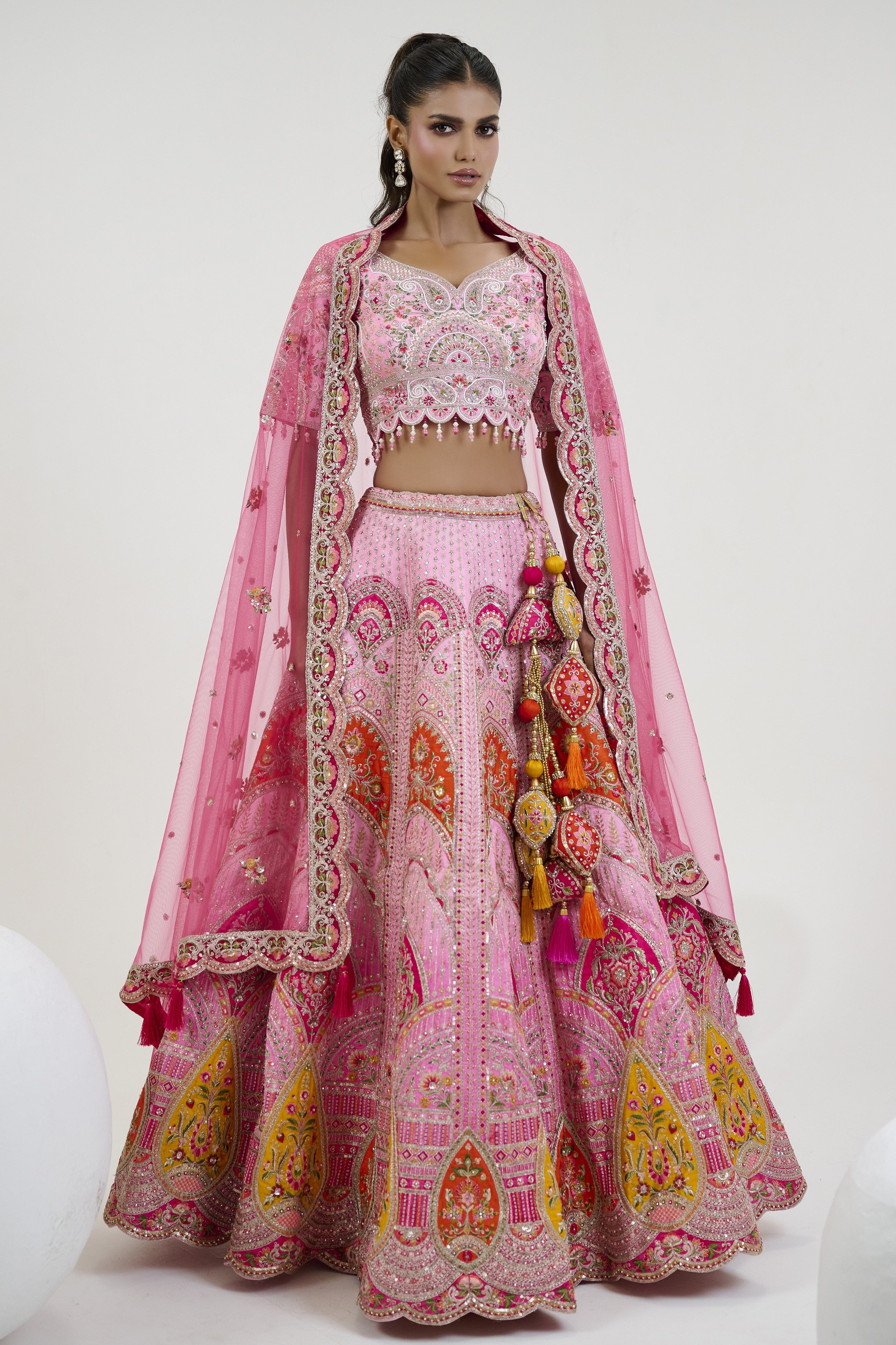 Phantom Pink Embroidered Georgette Silk Lehenga Set