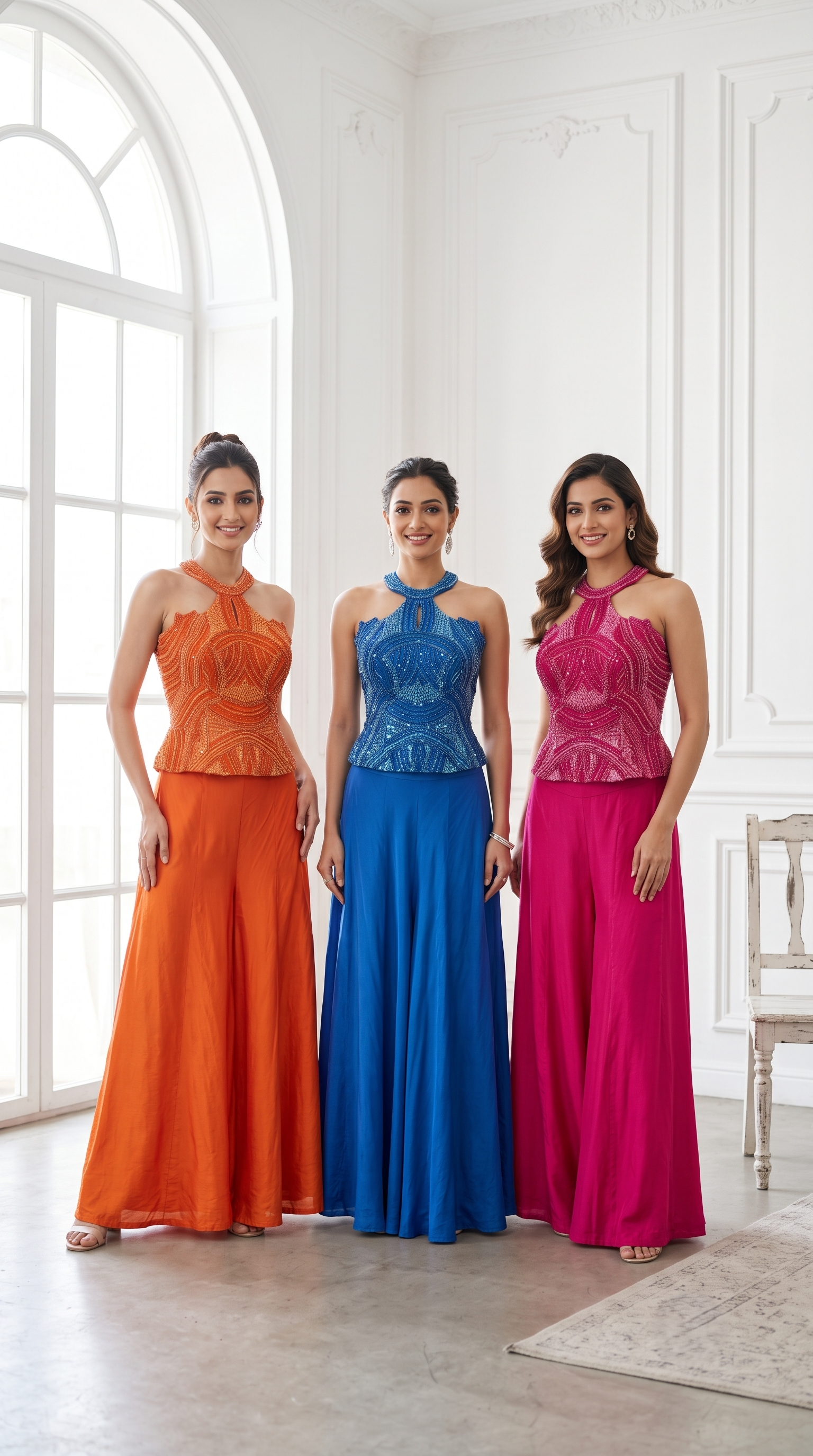 Vibrant Blue Embellished Premium Georgette Palazzo Set