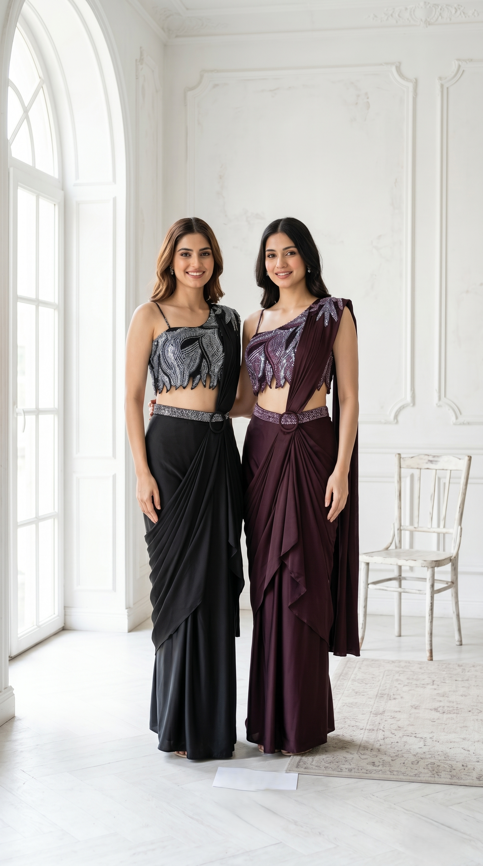 Brown Embellished Premium Georgette Saree