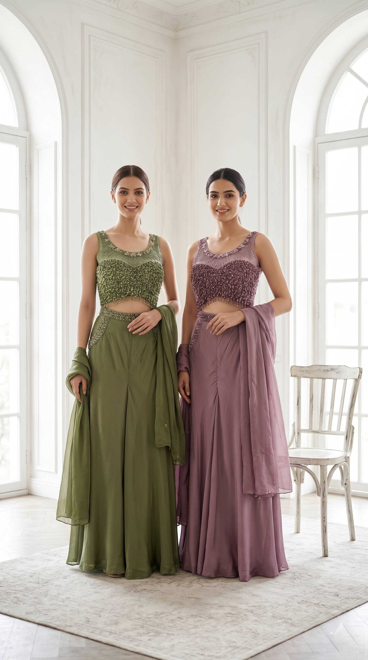 Dusty Olive Embellished Premium Georgette Palazzo Set