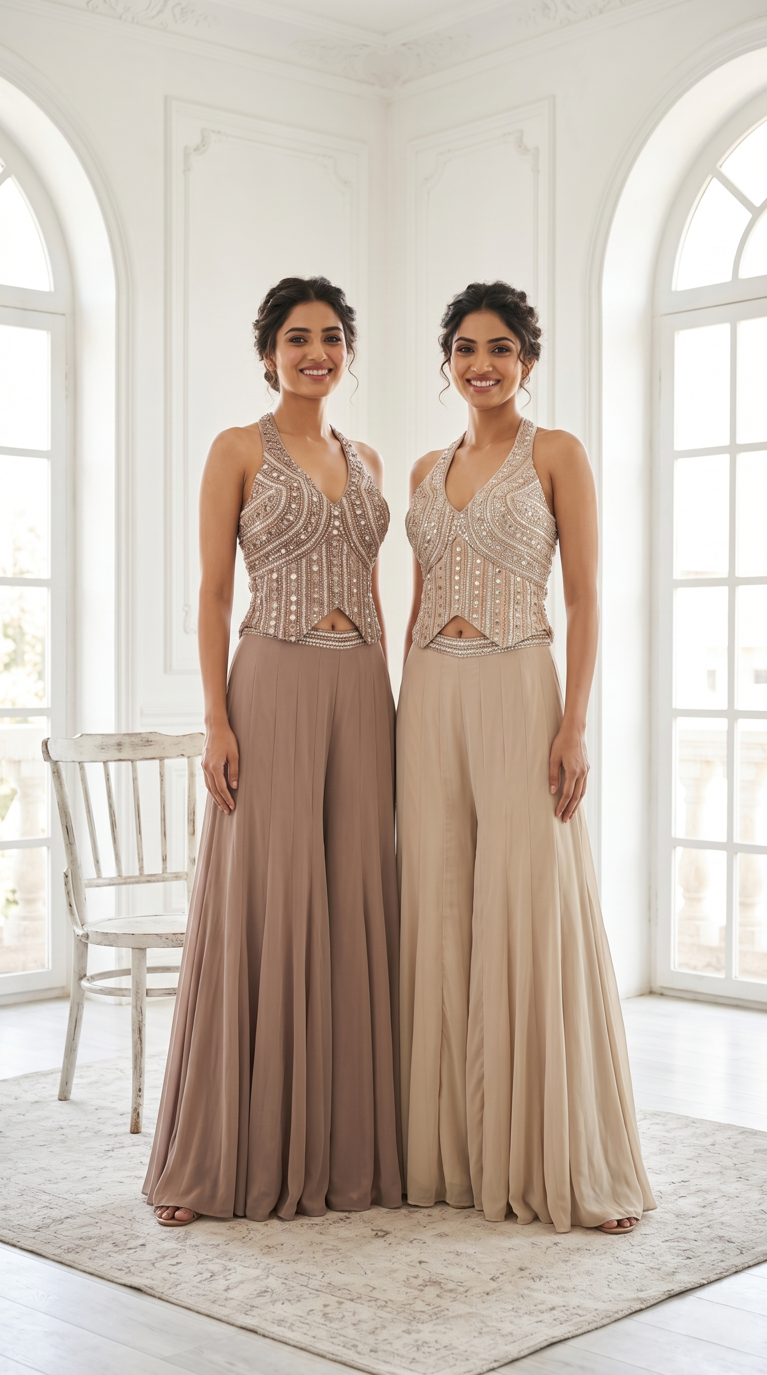 Soft Taupe Embellished Premium Georgette Palazzo Set