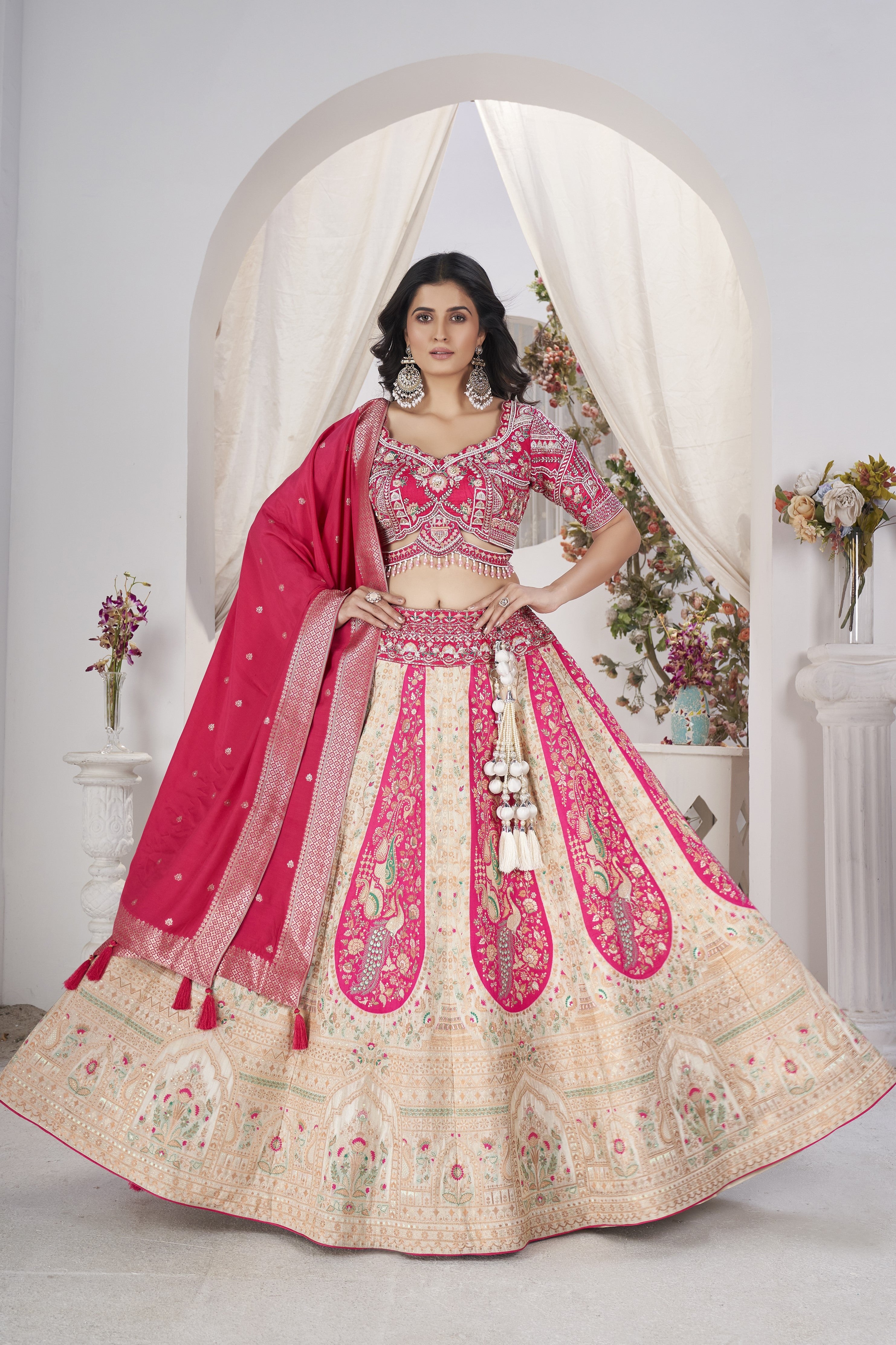 Pink Embroidered Dola Silk Lehenga Set