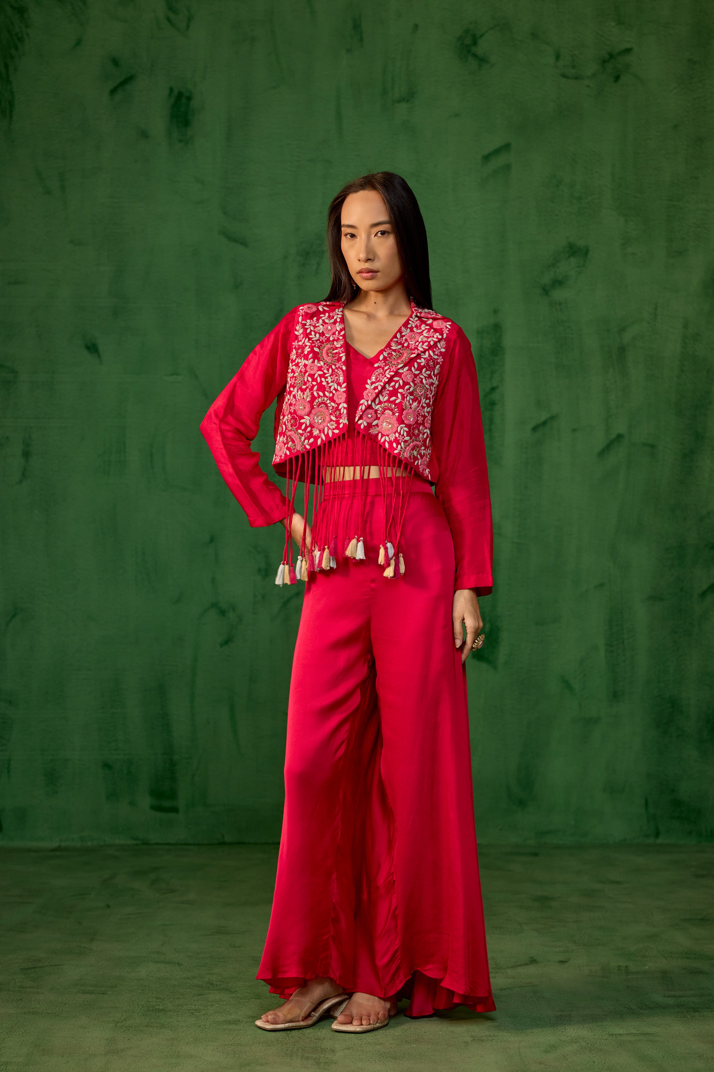 Rani Pink Embroidered Raw Silk Co-Ord Set