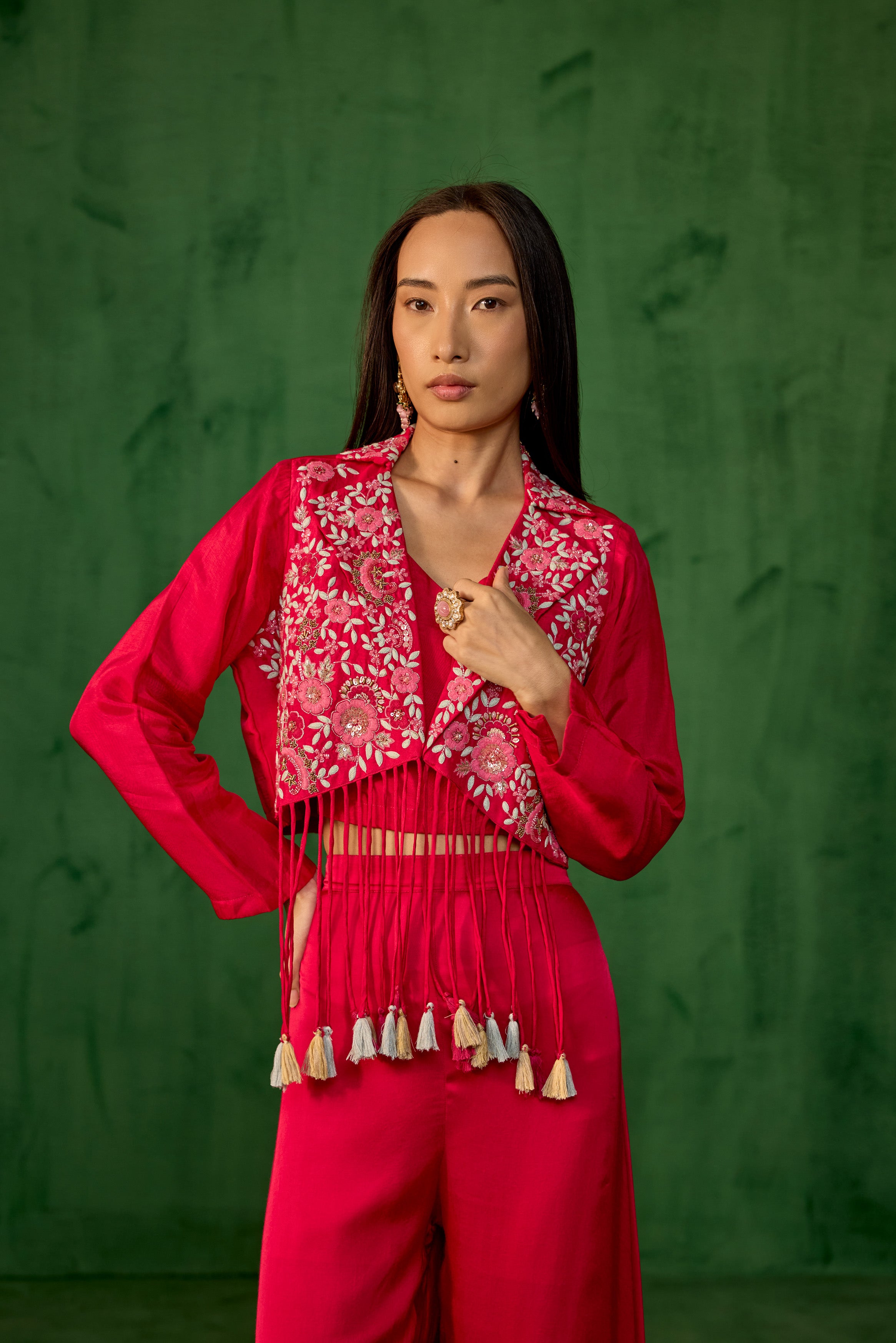 Rani Pink Embroidered Raw Silk Co-Ord Set