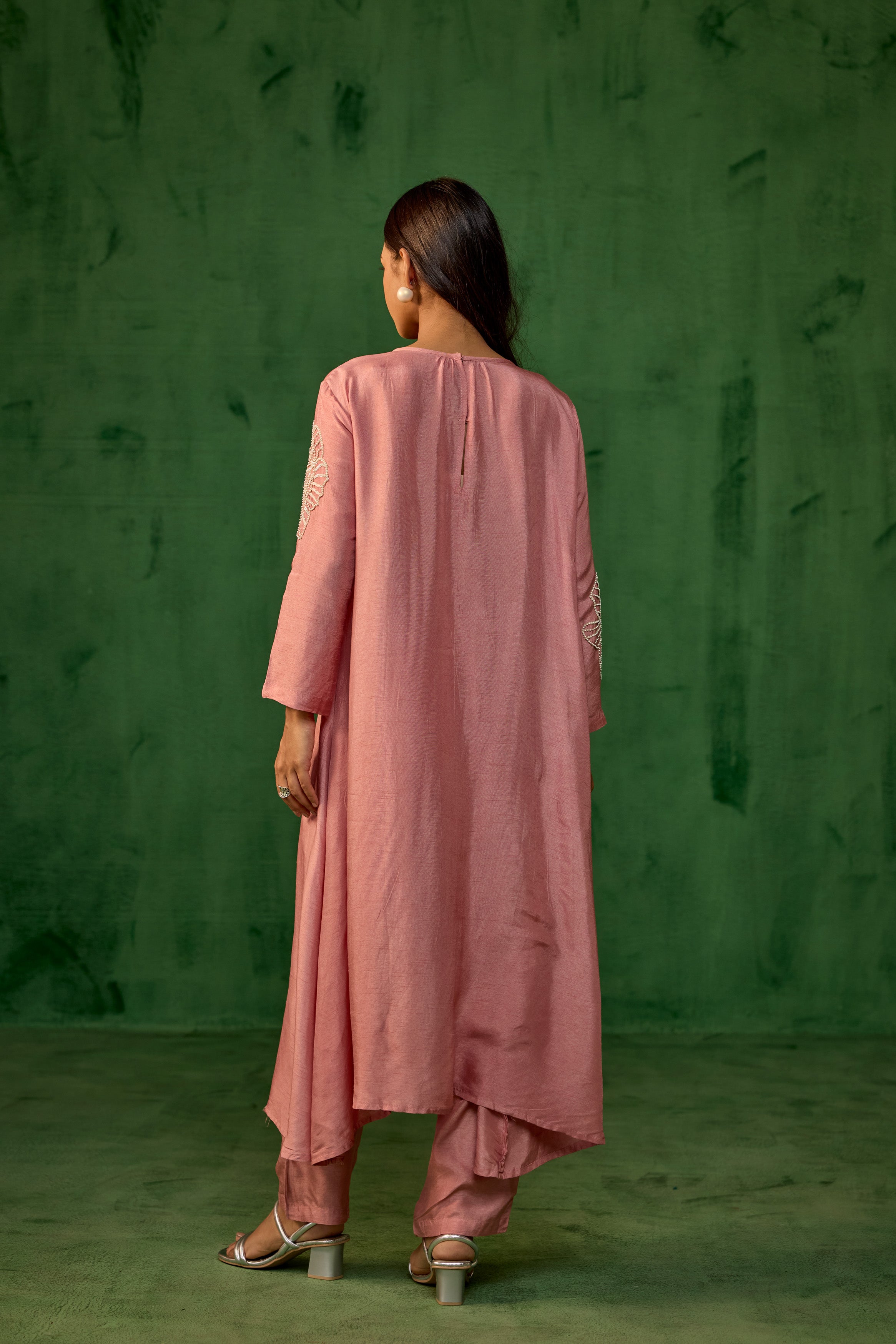 Dusty Rose Embellished Raw Silk Kurta Set