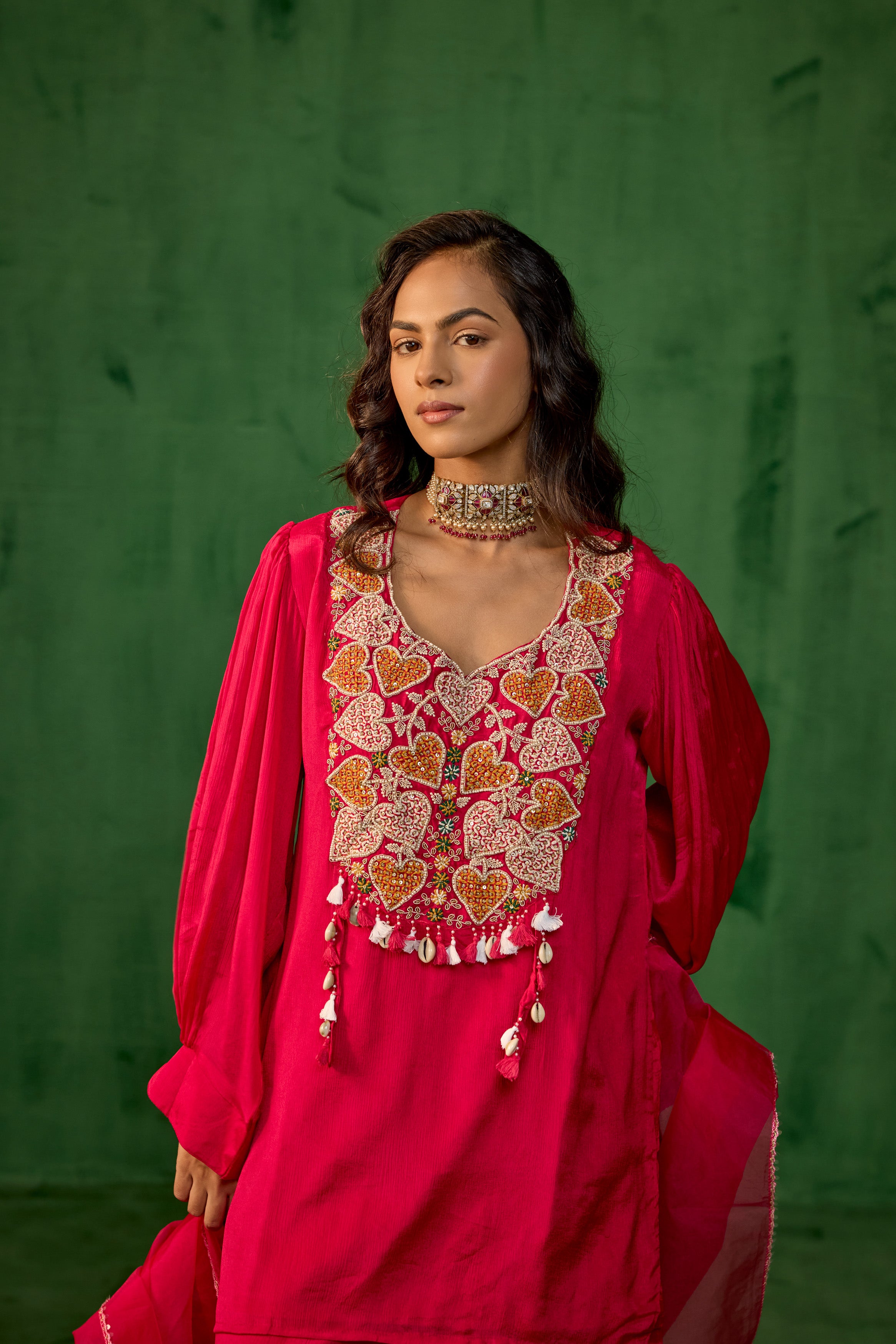 Queen Pink Embellished Chinon Silk Palazzo Set
