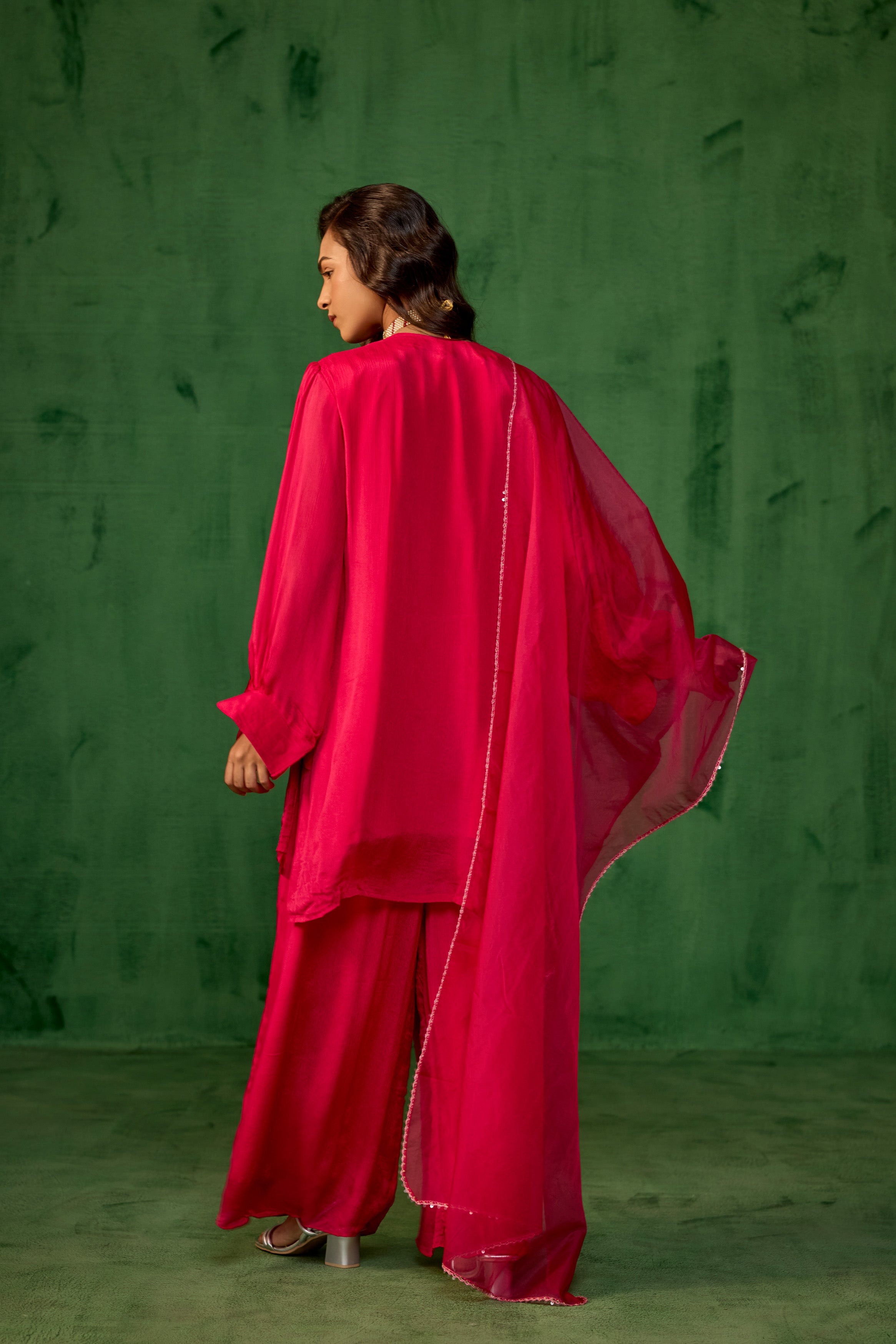 Queen Pink Embellished Chinon Silk Palazzo Set