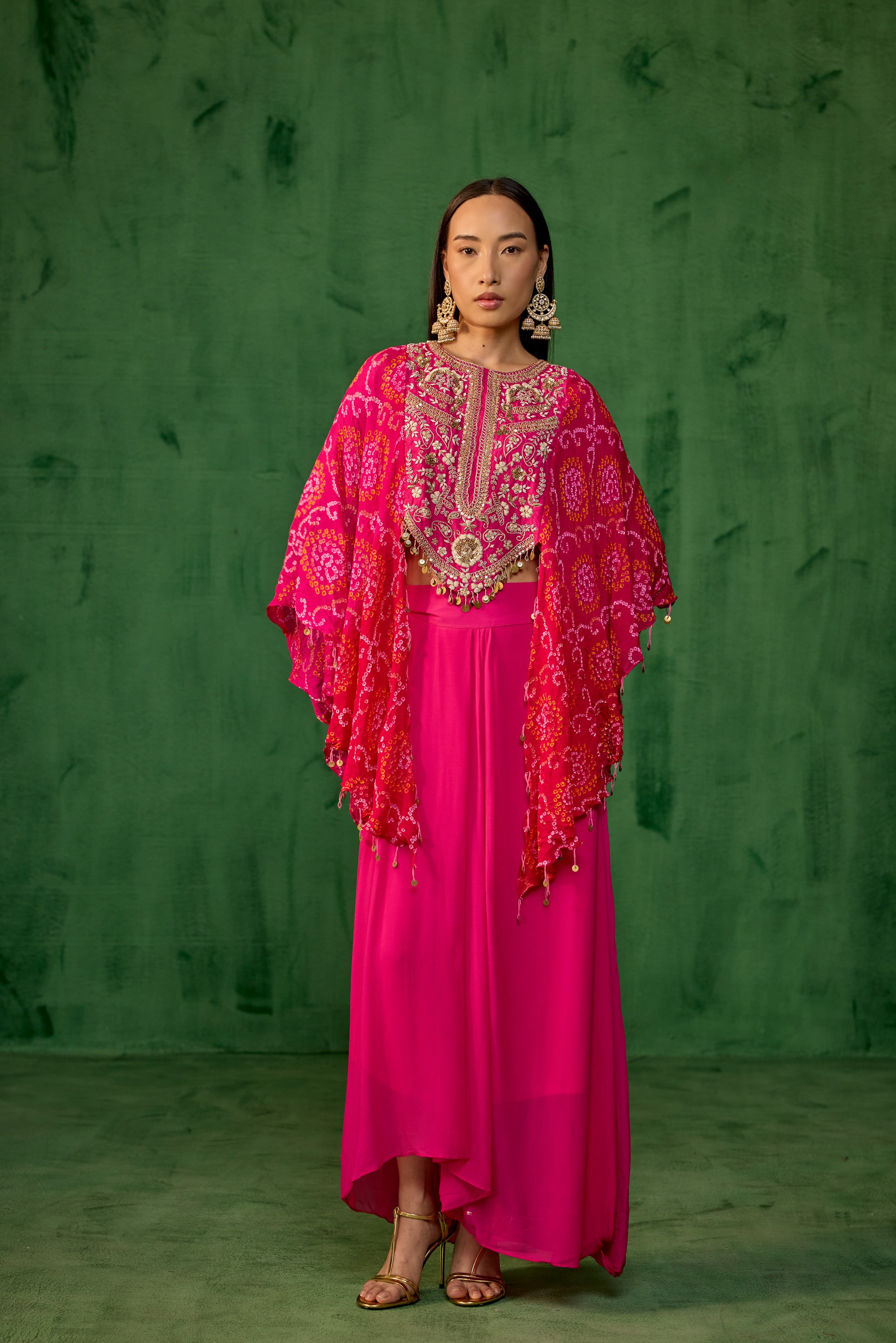 Rani Pink Embellished Georgette Silk Kaftan Set