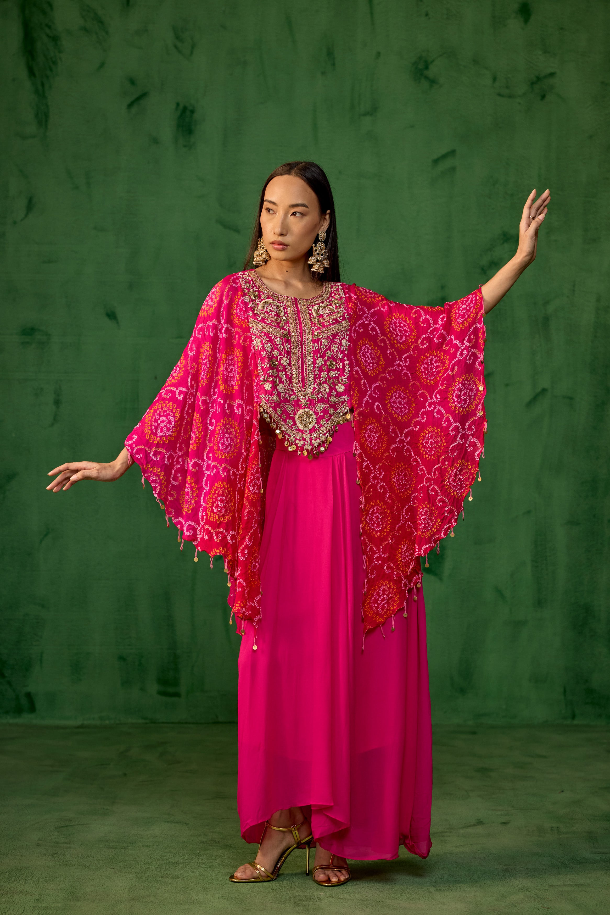 Rani Pink Embellished Georgette Silk Kaftan Set