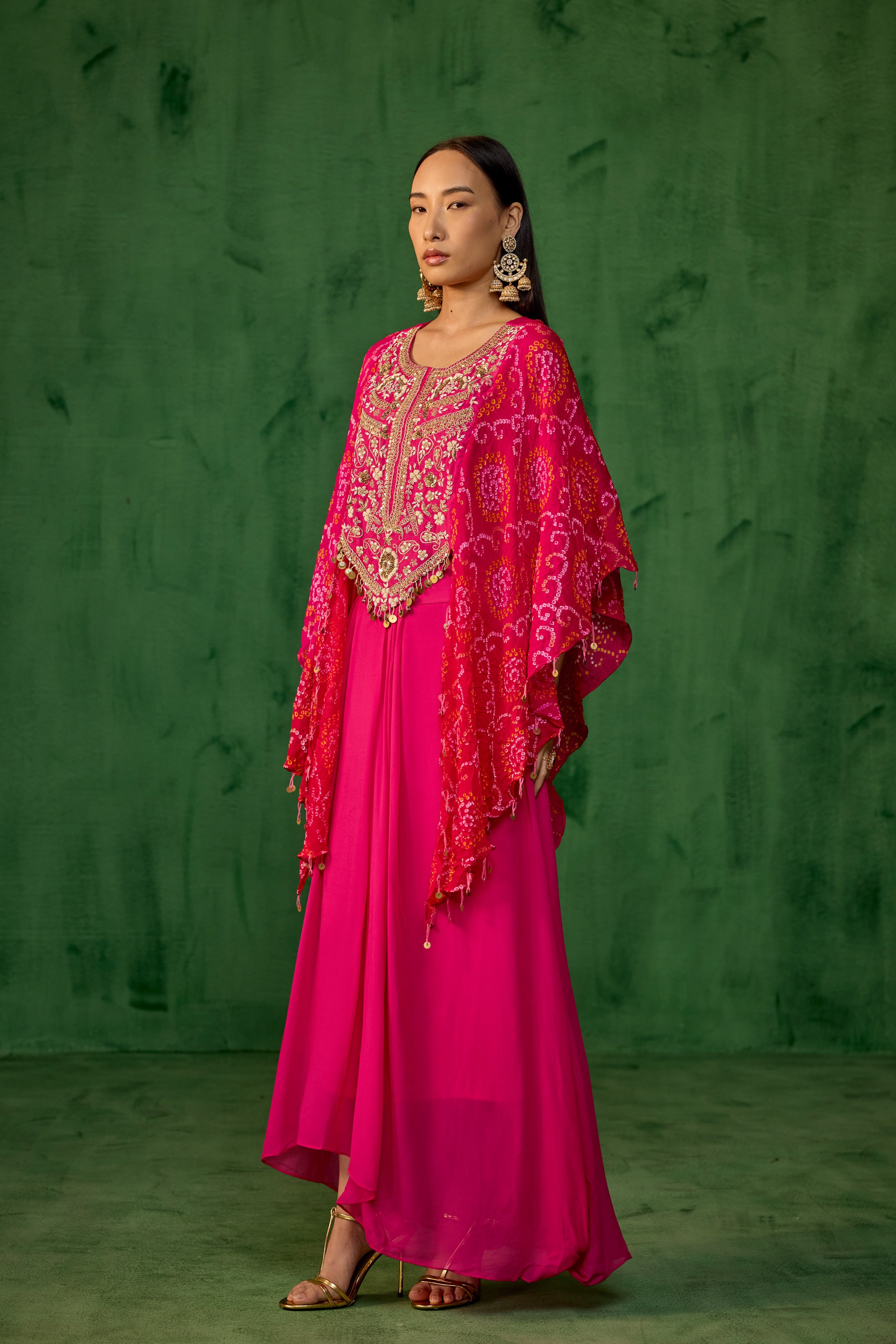 Rani Pink Embellished Georgette Silk Kaftan Set