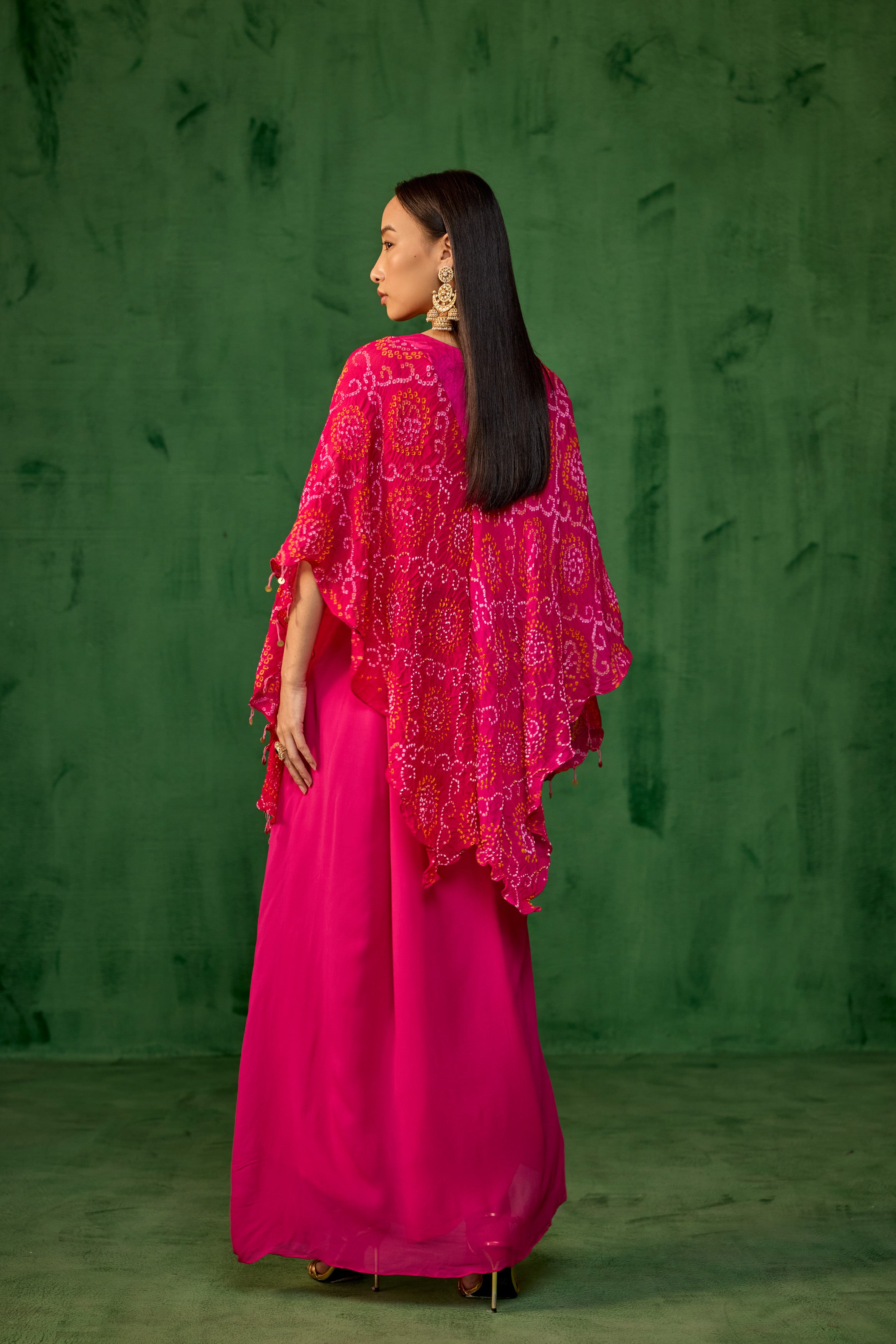 Rani Pink Embellished Georgette Silk Kaftan Set