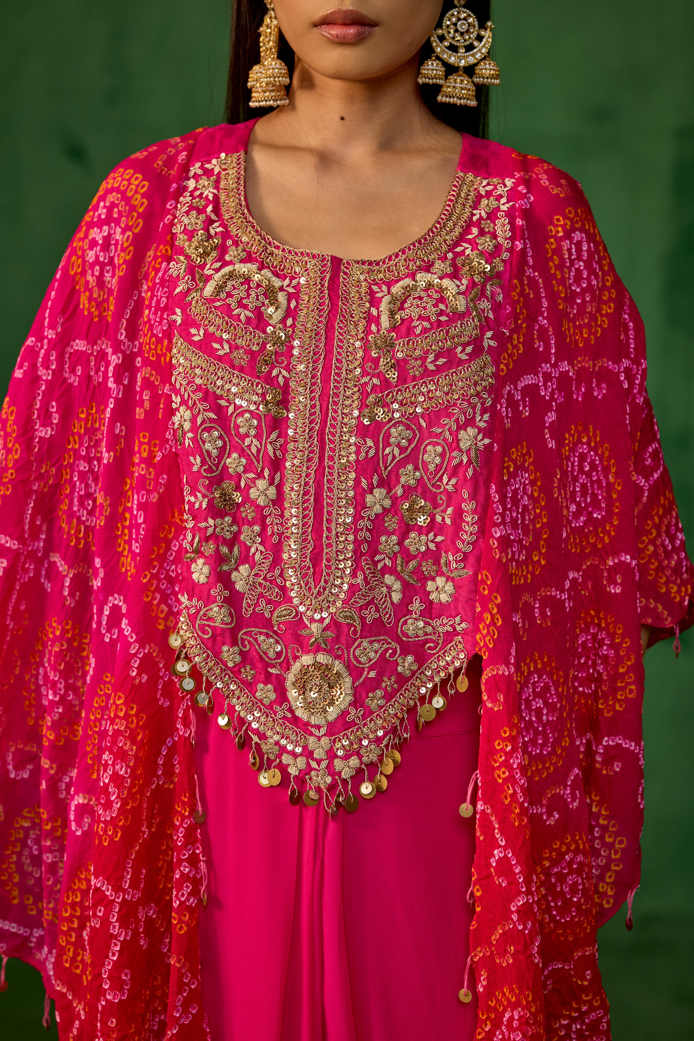 Rani Pink Embellished Georgette Silk Kaftan Set