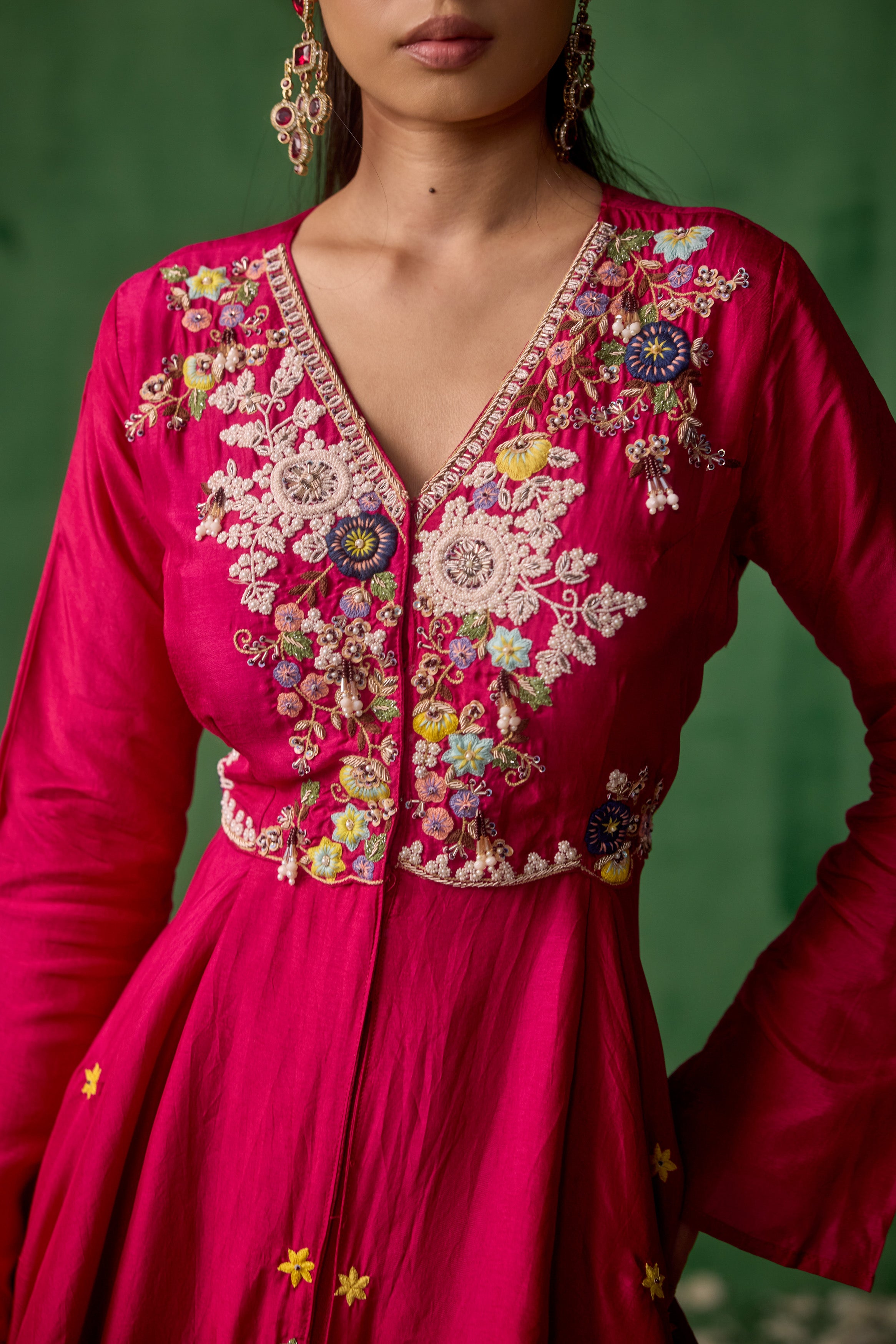Magenta Pink Embellished Premium Silk Skirt Set