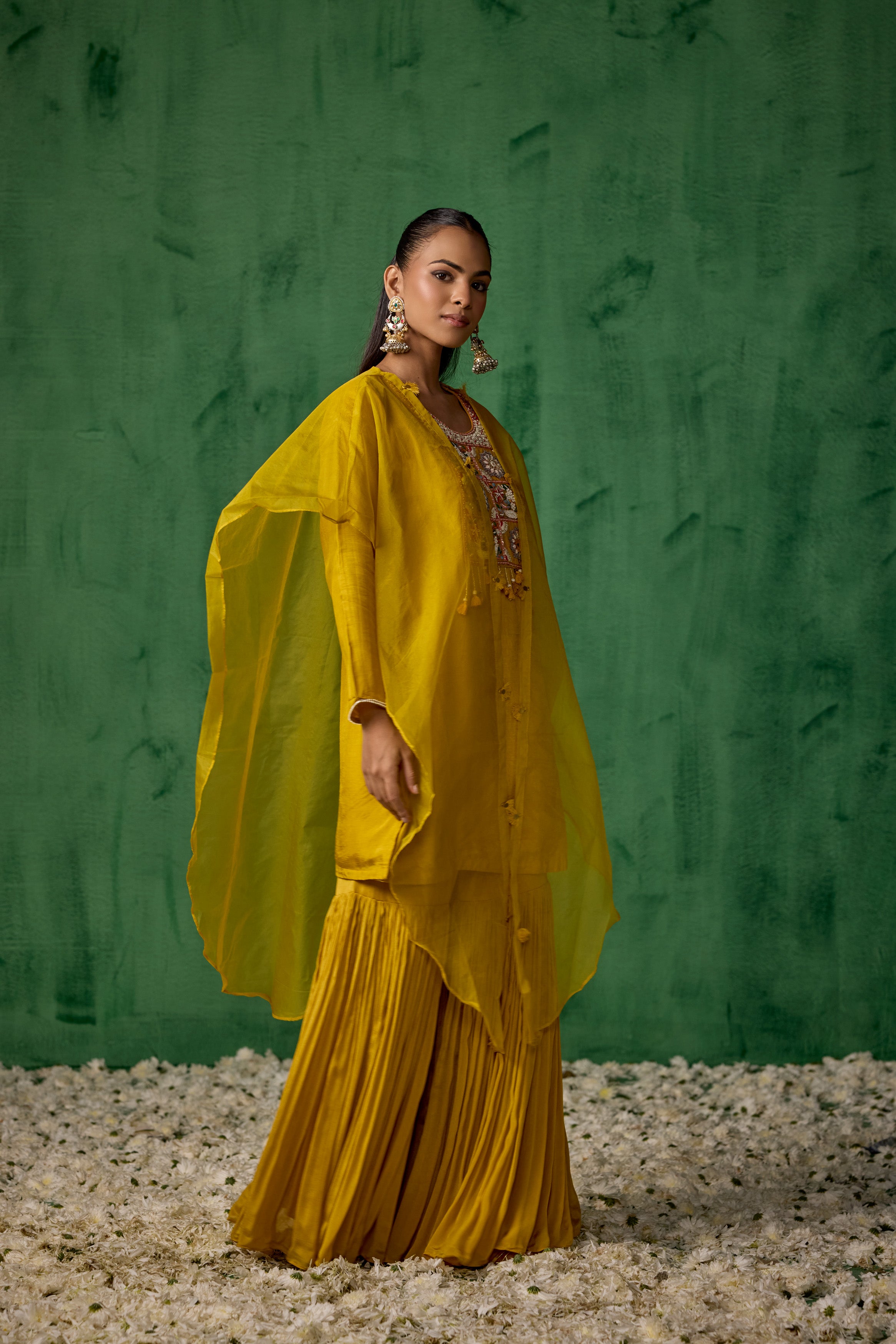 Mustard Yellow Embellished Raw Silk Sharara Set