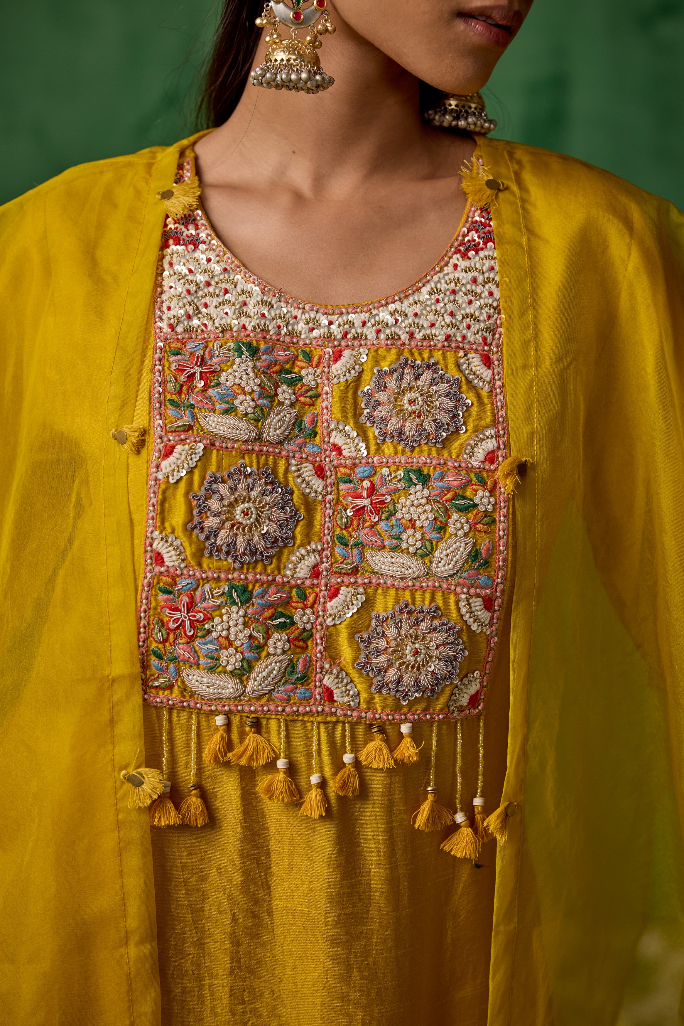 Mustard Yellow Embellished Raw Silk Sharara Set