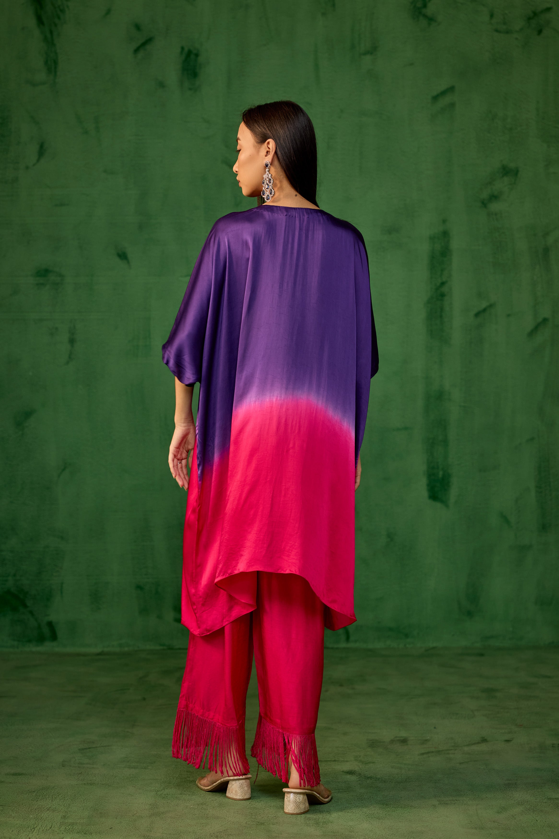 Royal Purple Embellished Satin Silk Kaftan Set