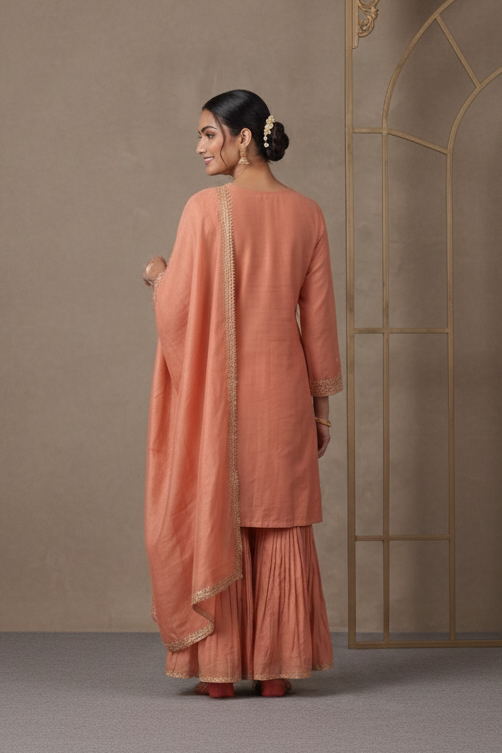 Soft Peach Tissue Silk Sharara Set