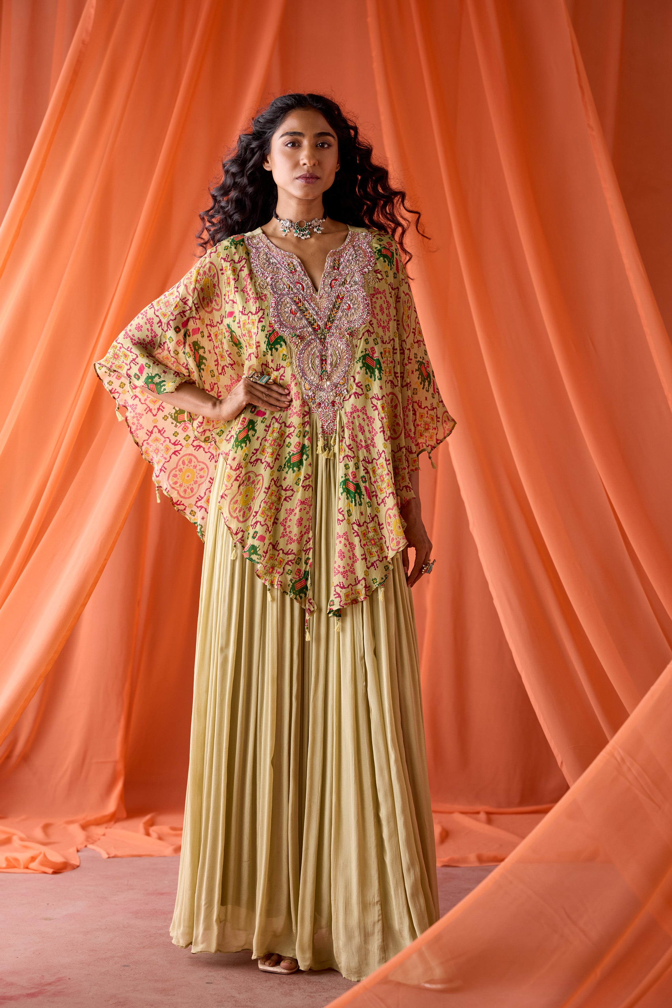 Pastel Green Embellished Chinon Silk Gown