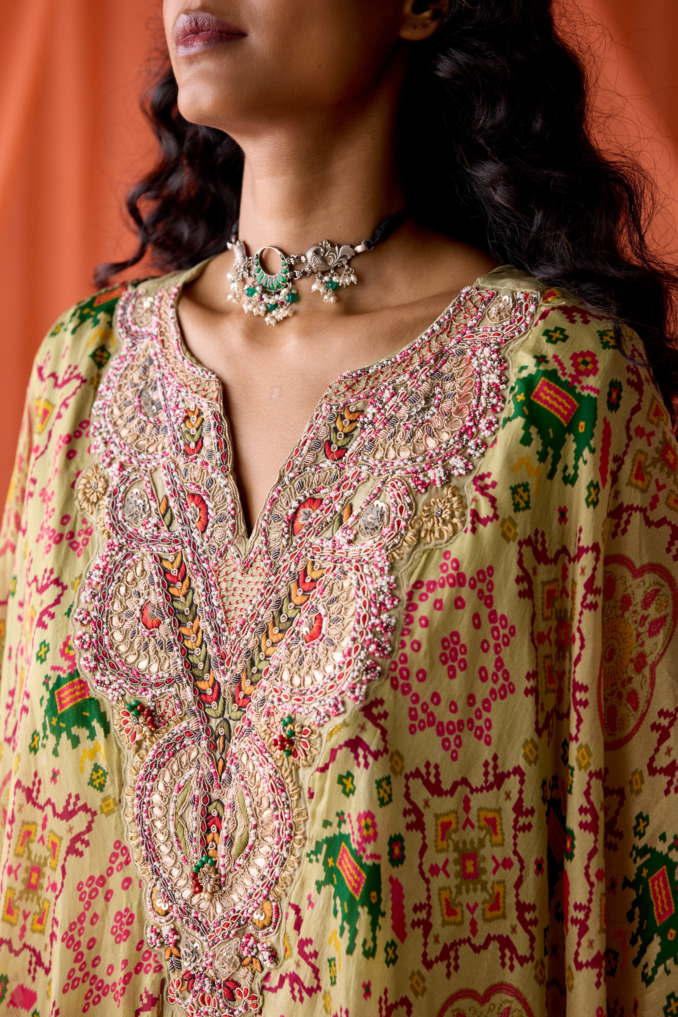 Pastel Green Embellished Chinon Silk Gown