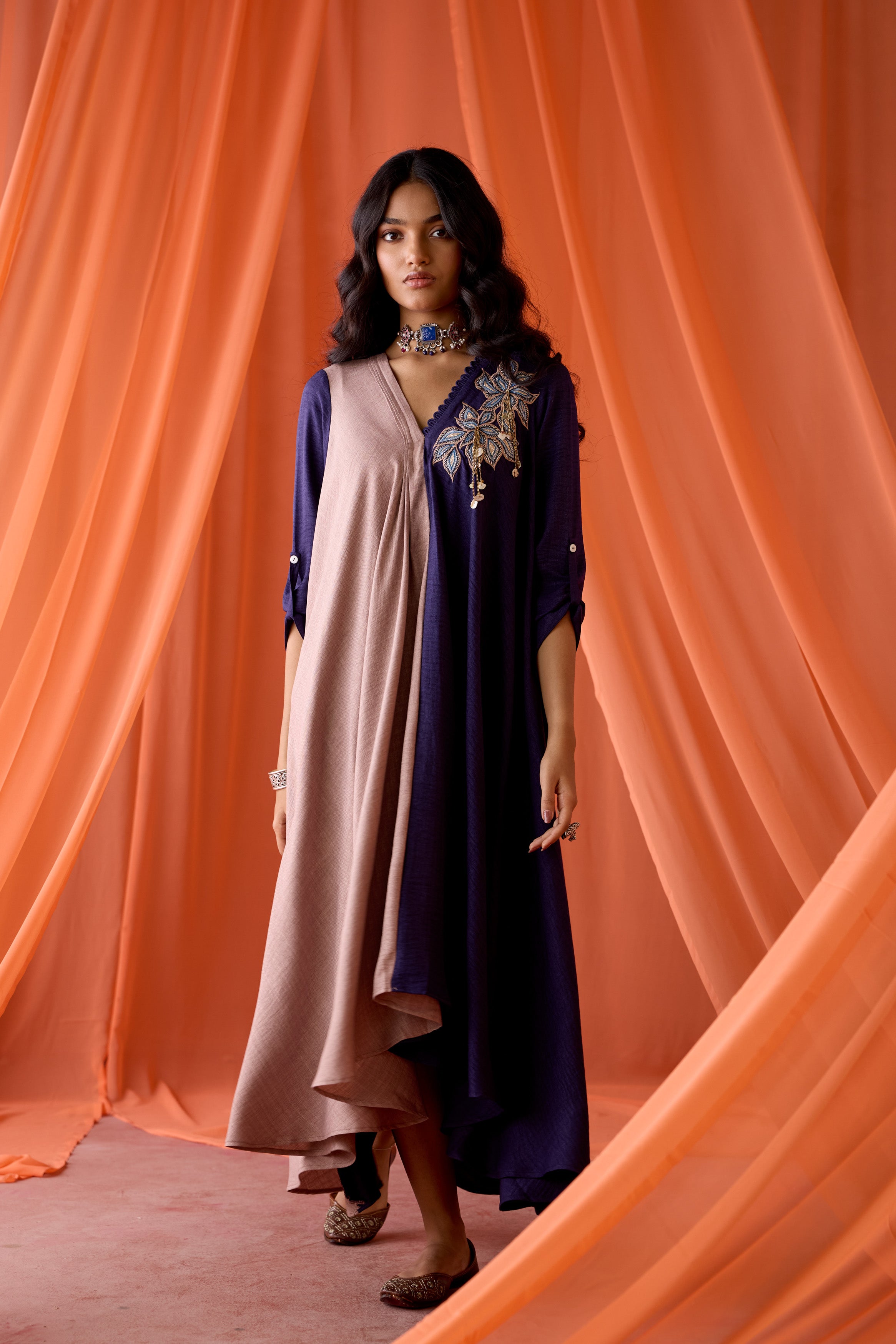 Royal Plum Embellished Premium Silk  Dress