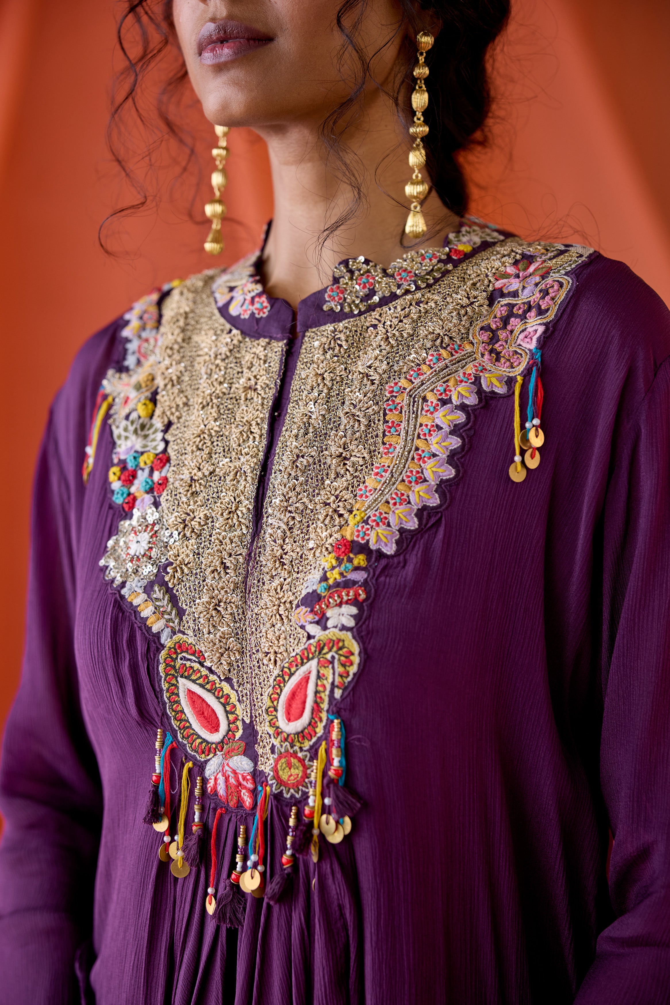 Royal Plum Embellished Chinon Silk Sharara Set