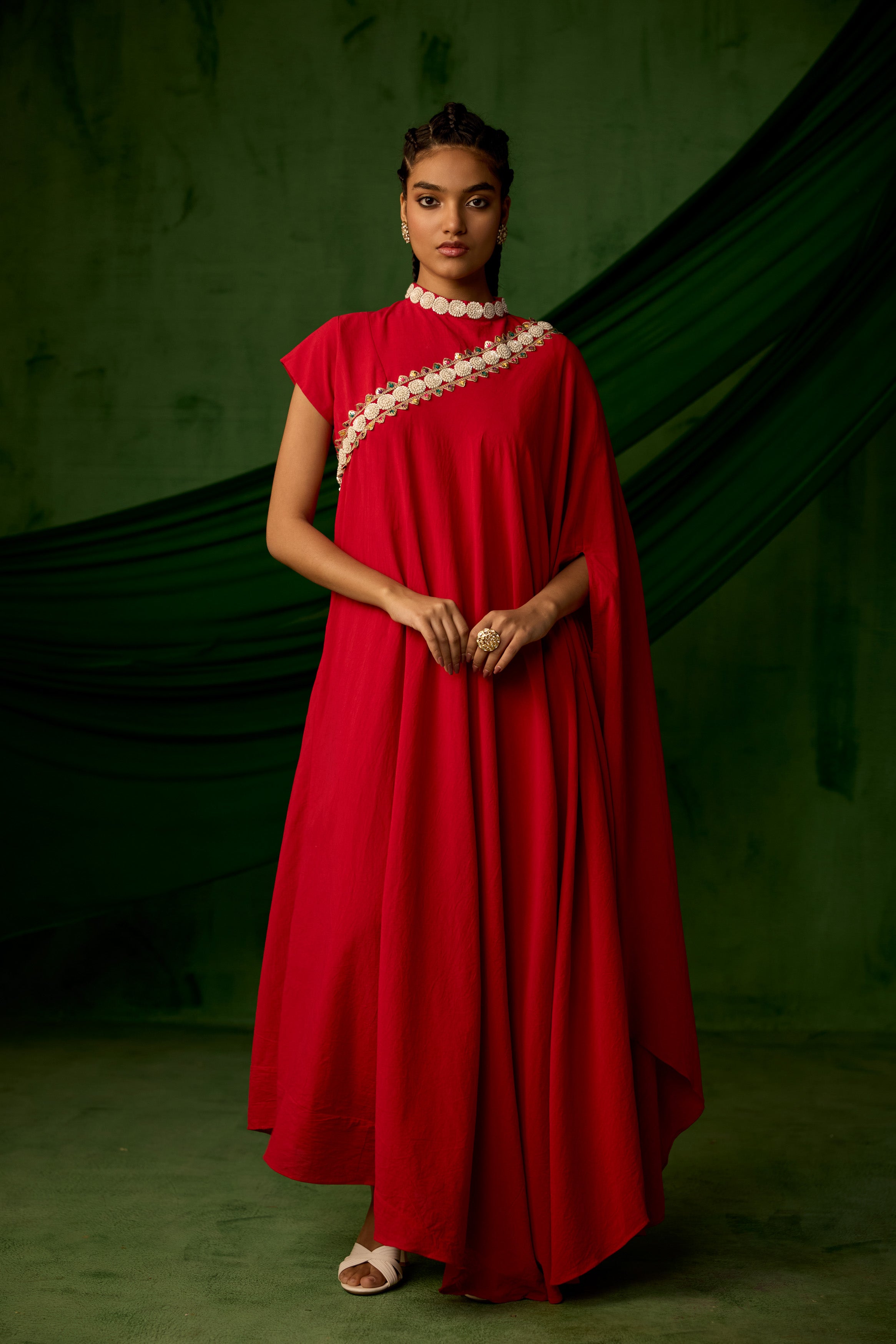 Bright Red Embellished Premium Silk Gown