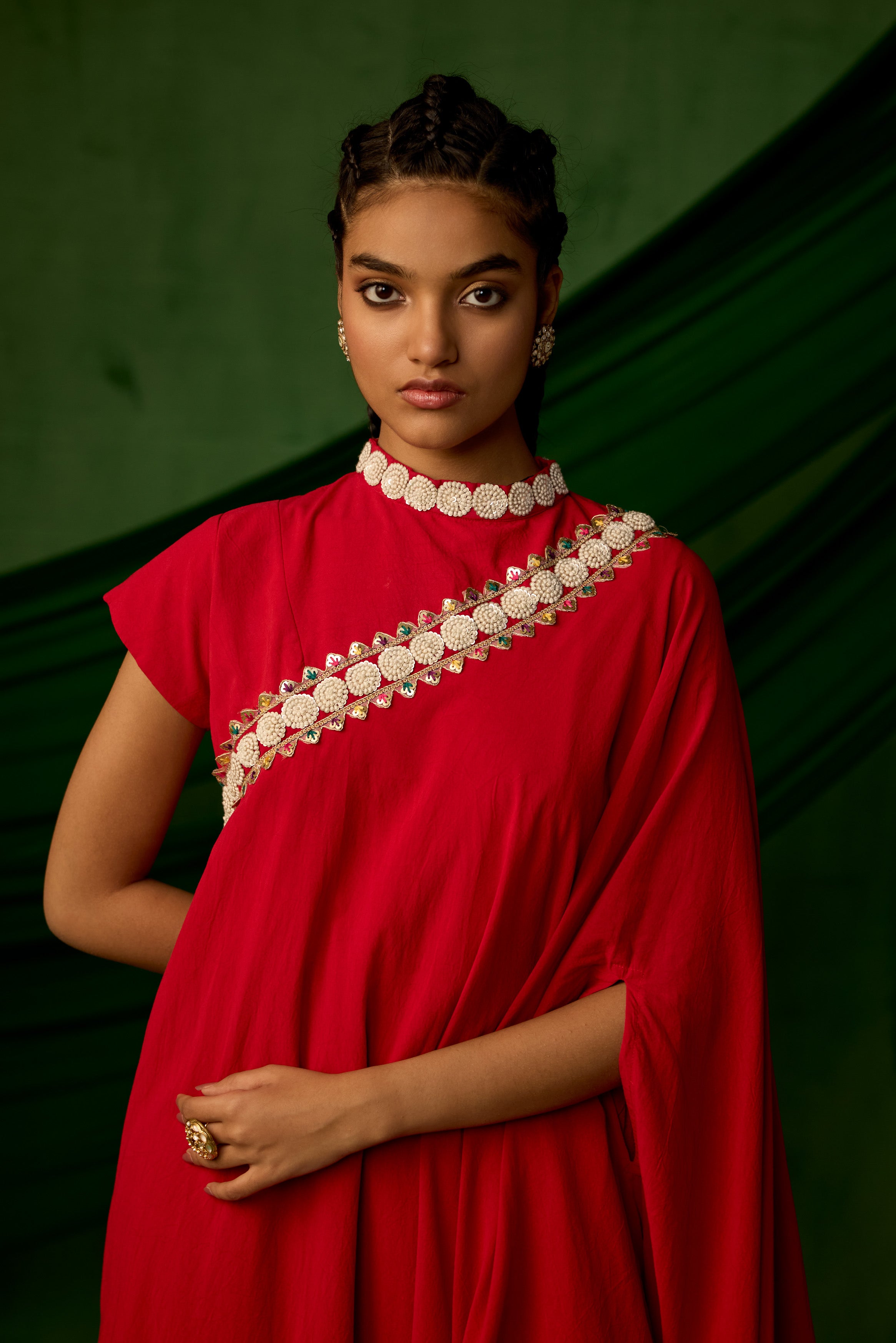 Bright Red Embellished Premium Silk Gown