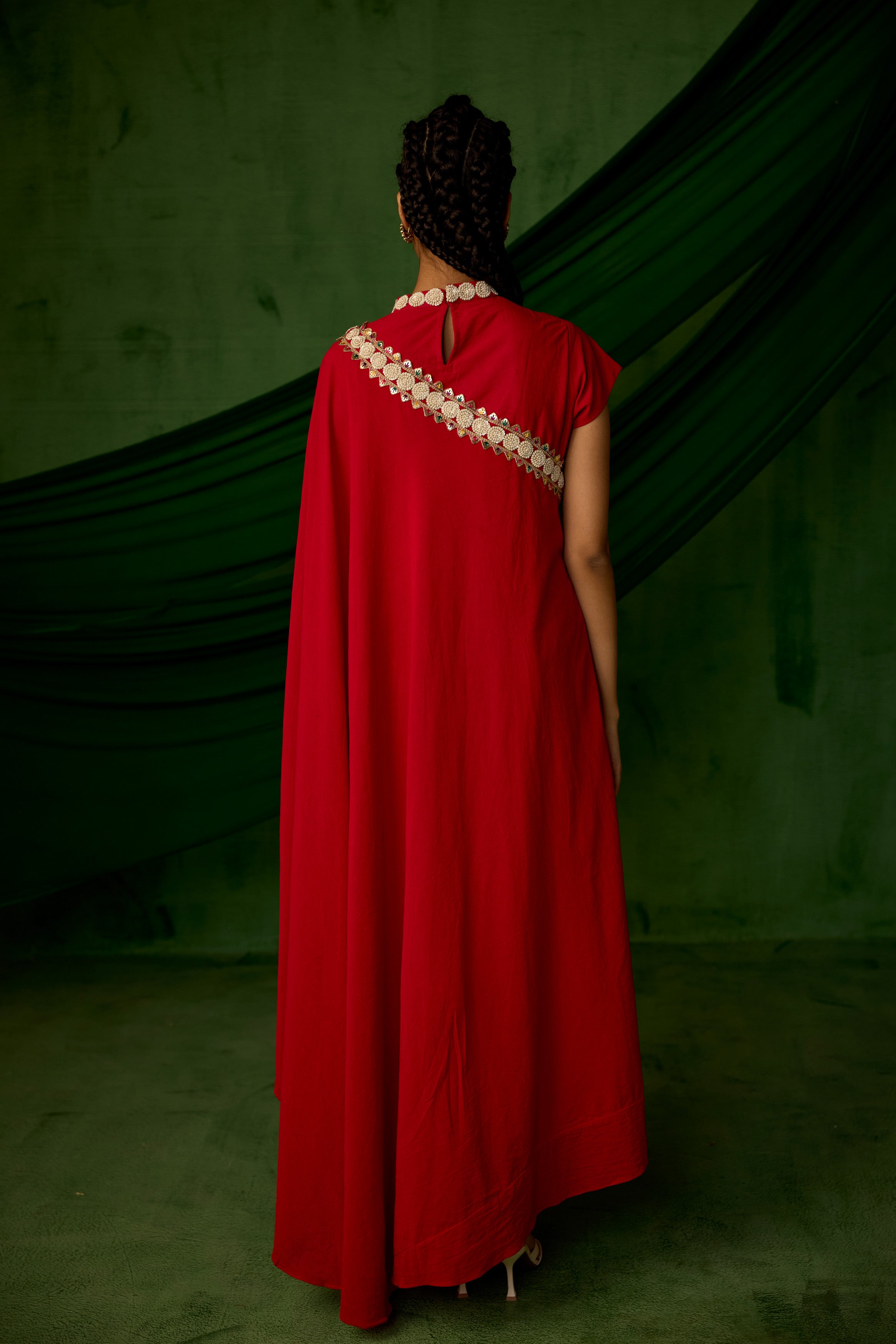 Bright Red Embellished Premium Silk Gown
