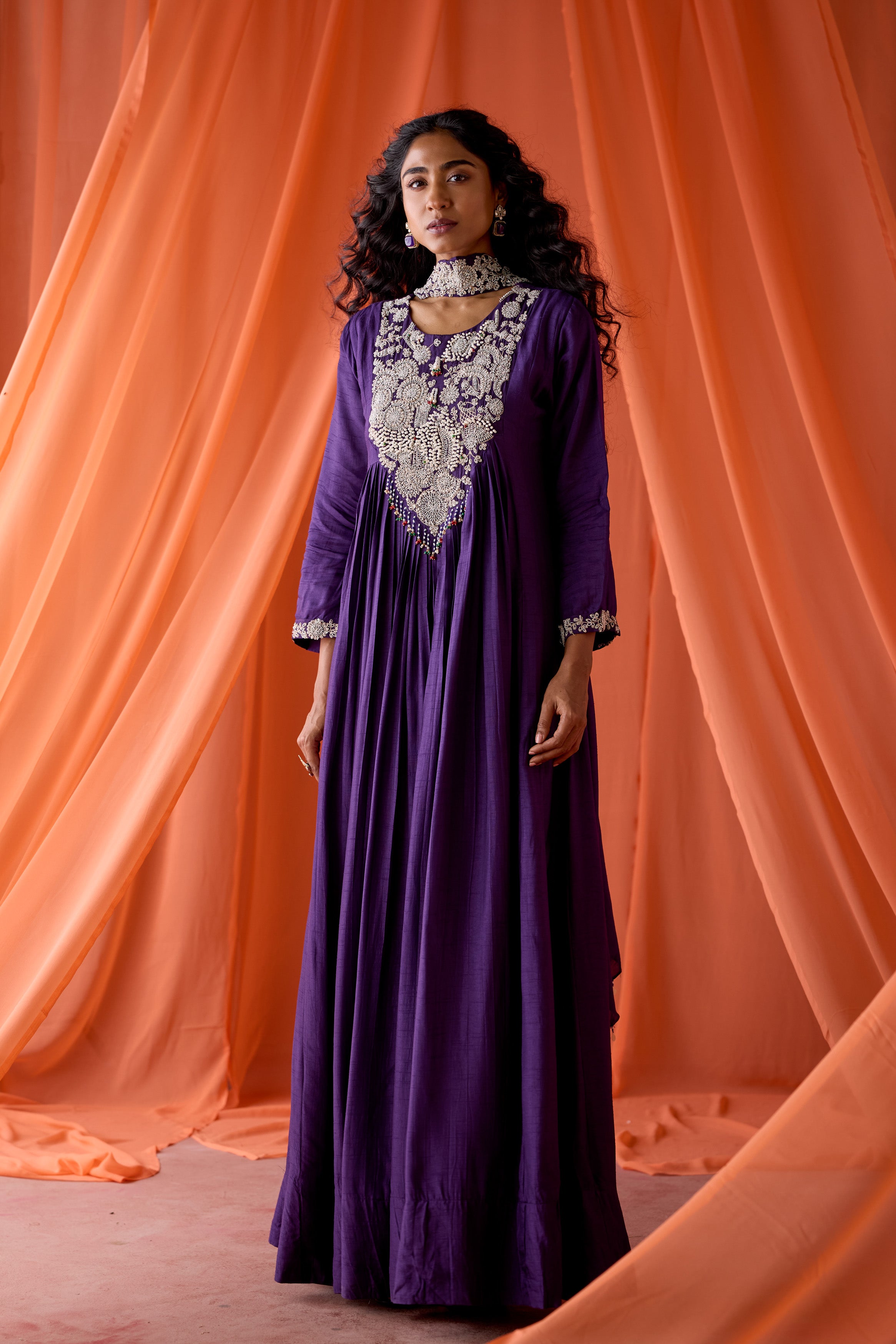 Majestic Purple Embellished Raw Silk Gown