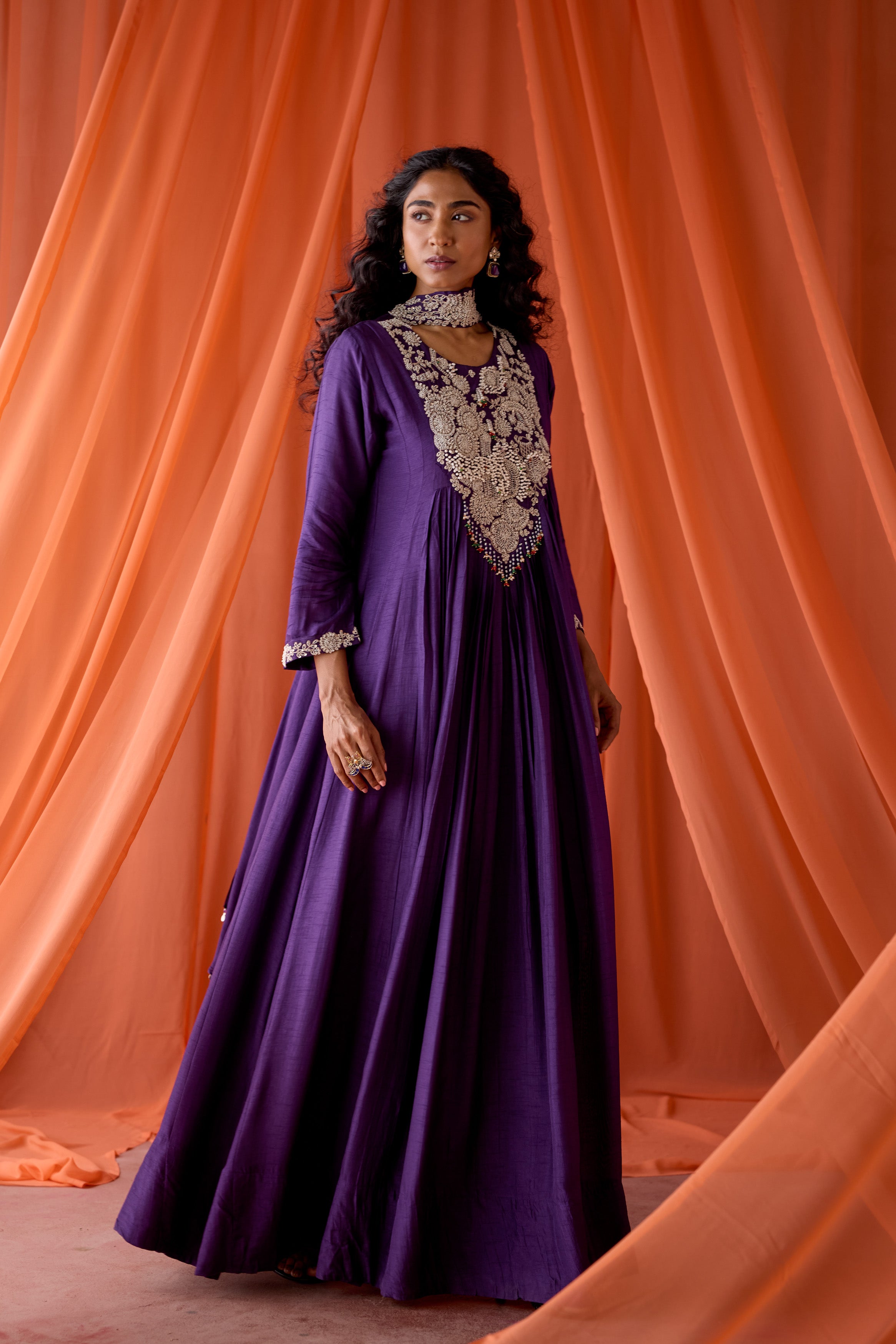 Majestic Purple Embellished Raw Silk Gown
