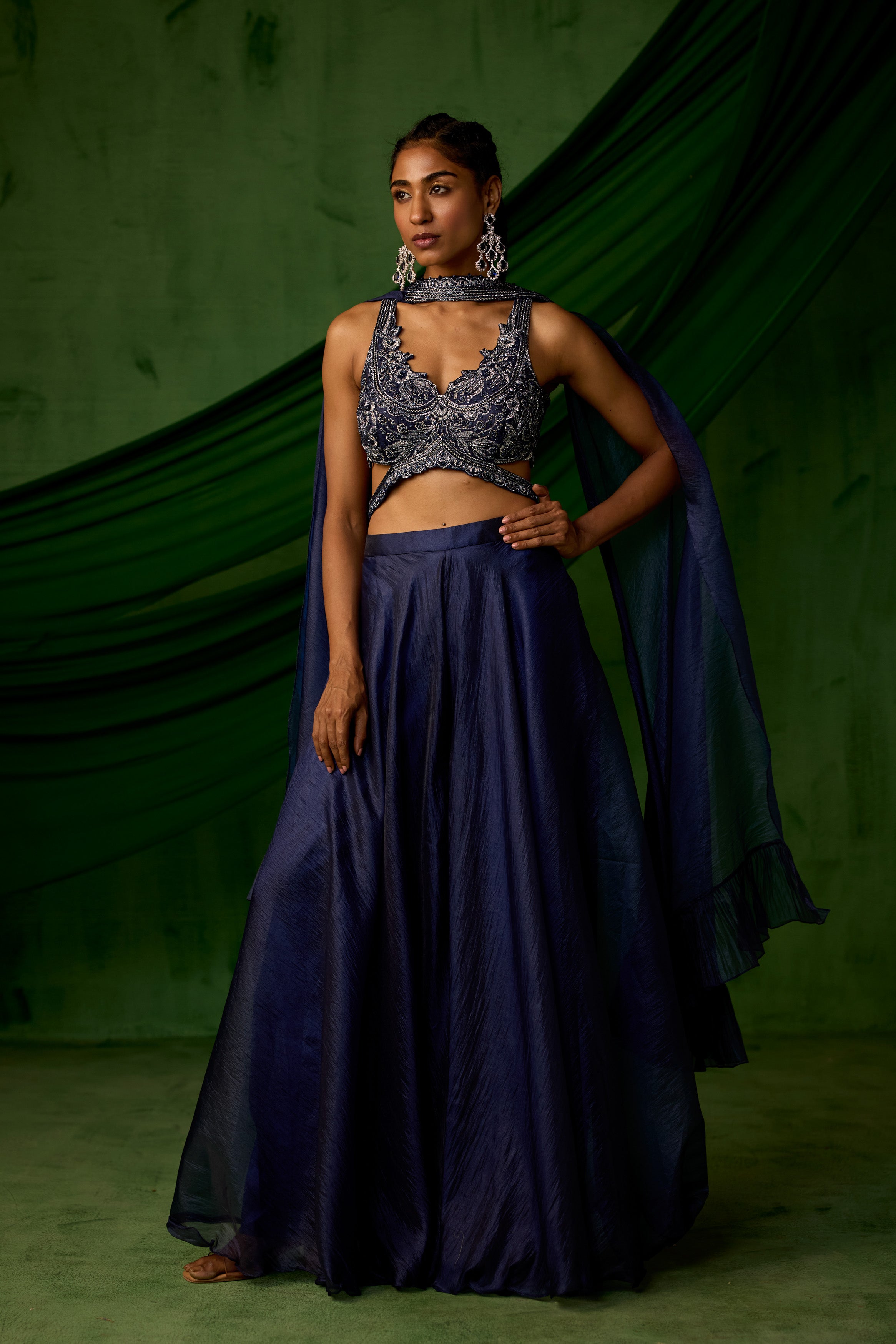 Twilight Blue Embellished Tissue Silk Palazzo Set