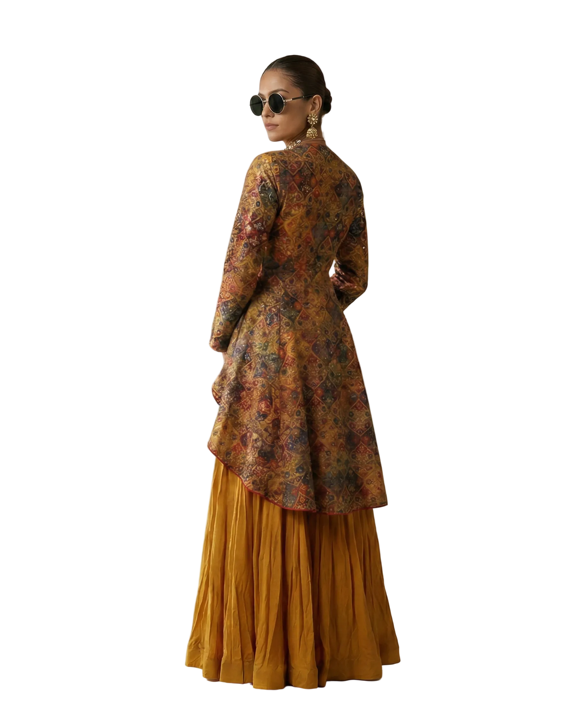 Orange Sunflare Embellished Raw Skirt Set