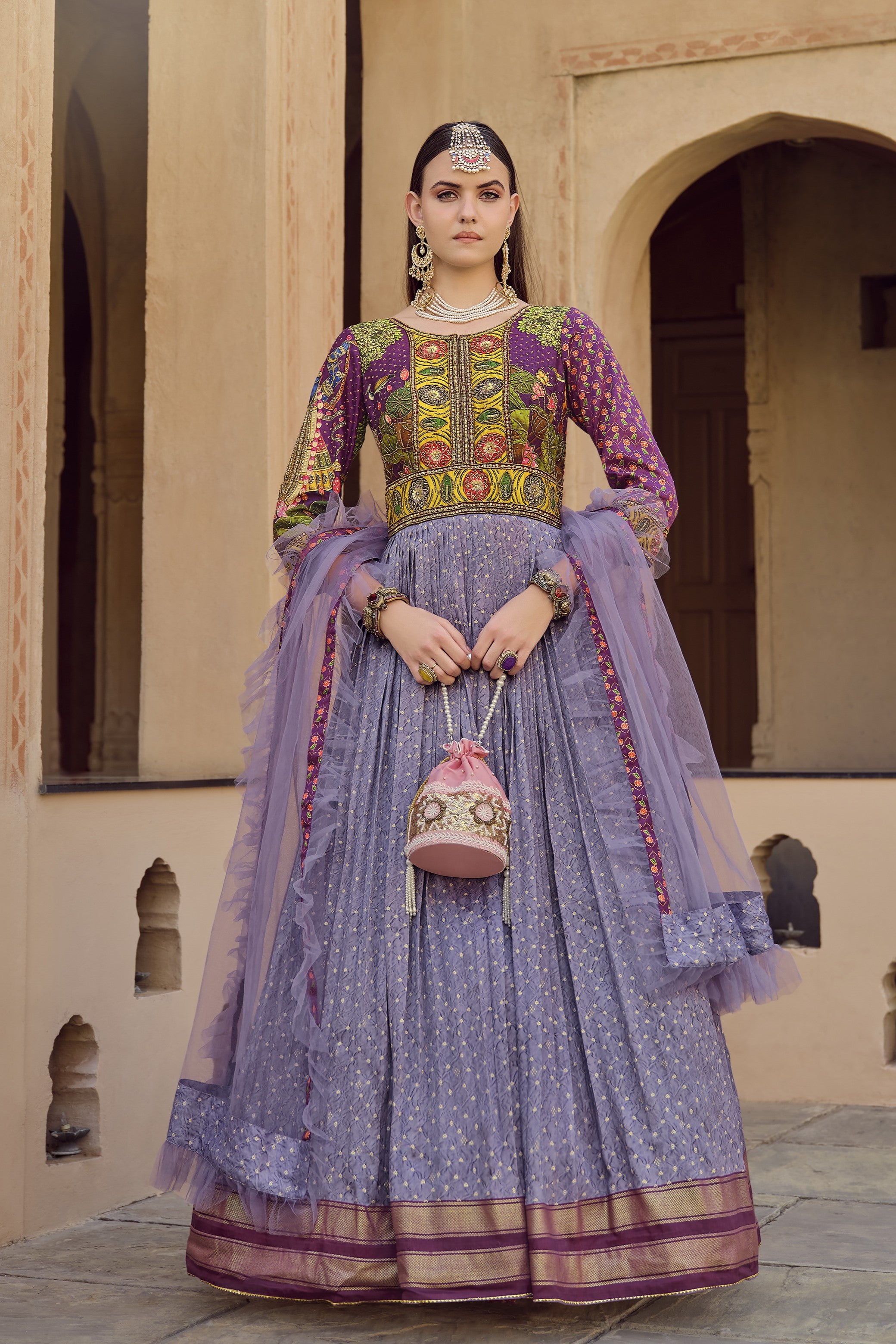 Mauve Divine Printed Premium Silk Anarkali Set