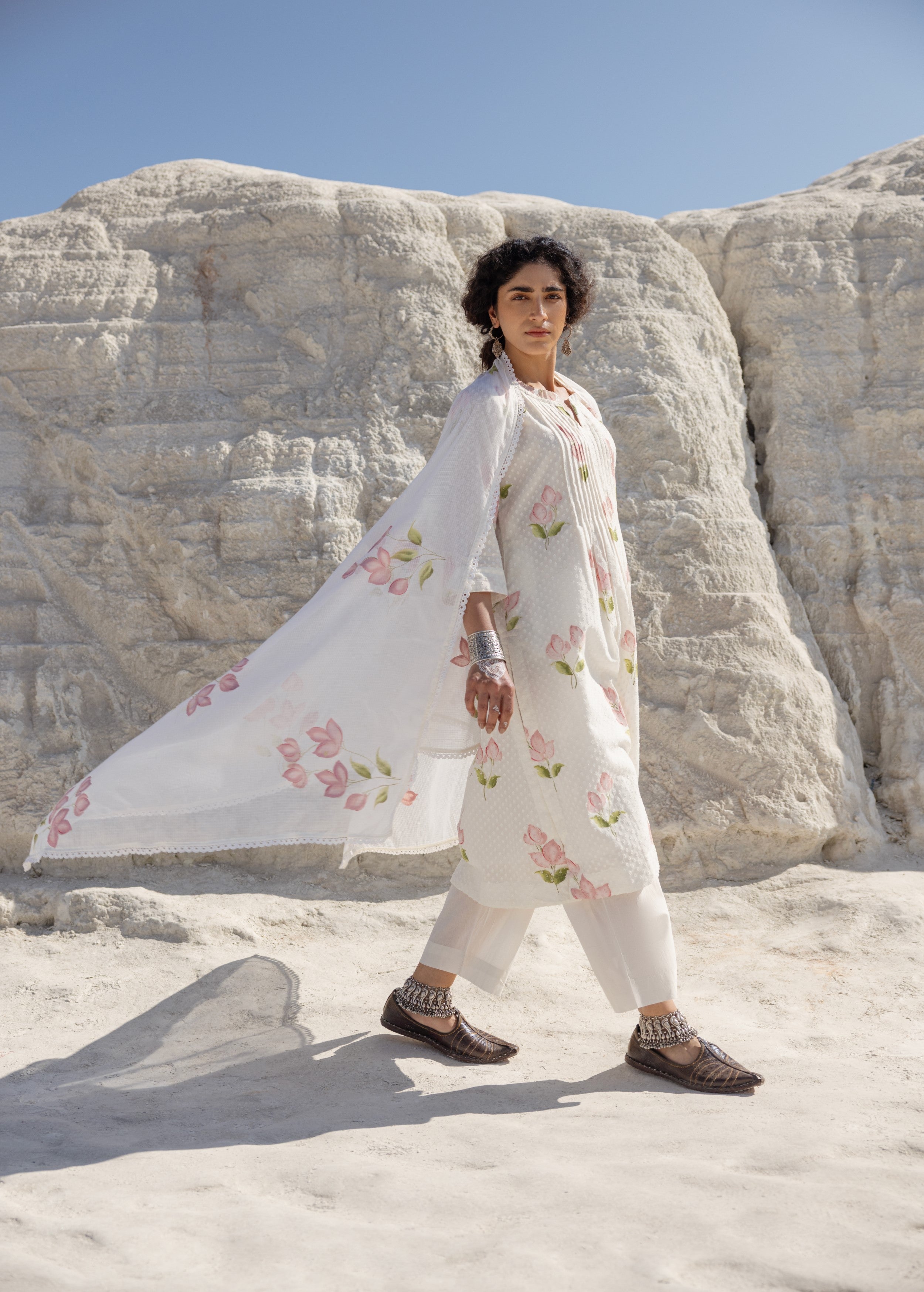 Off-White and Pink Painted Organic Cotton Pant Set