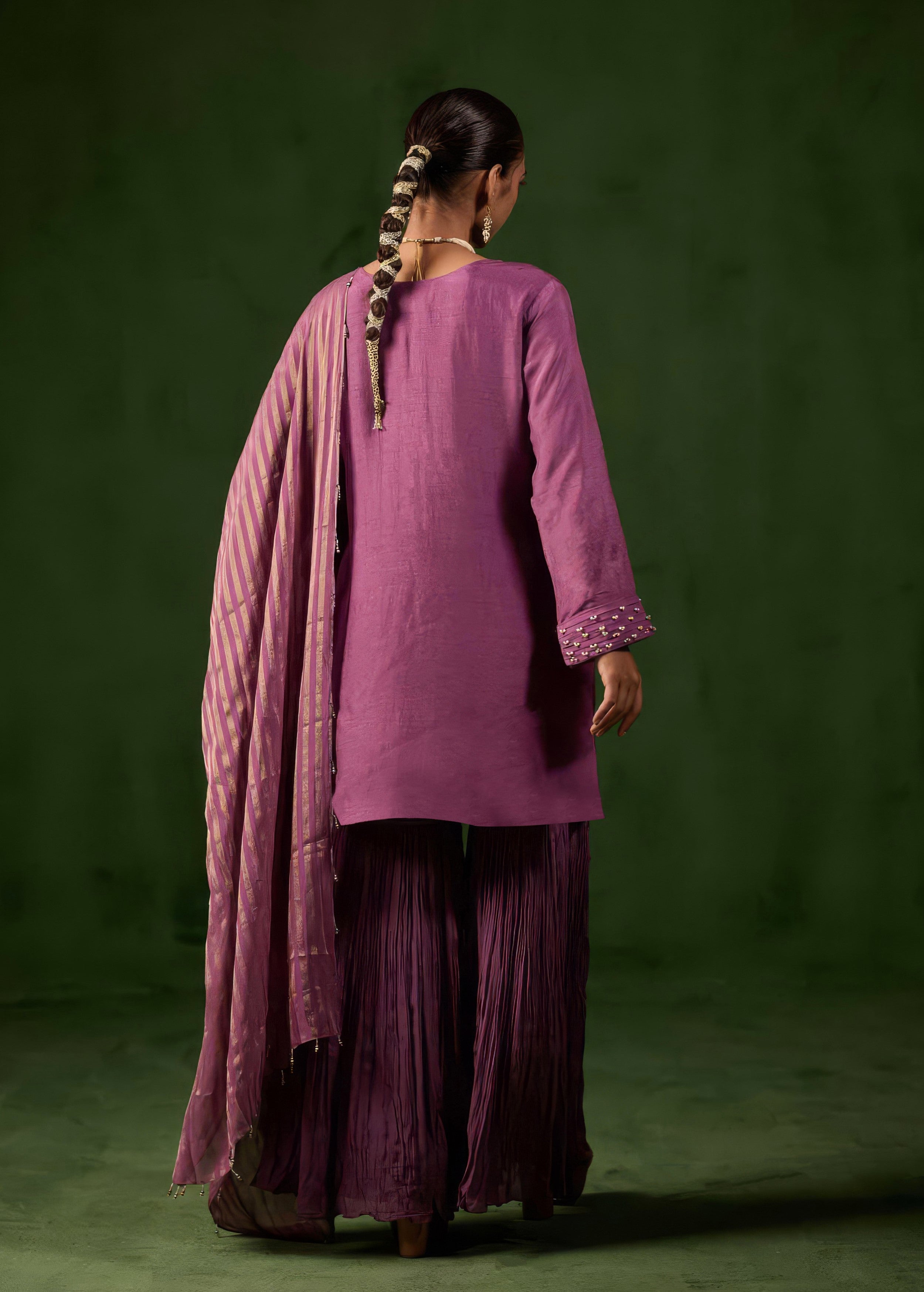 Plum Purple Embellished Raw Silk Sharara Set