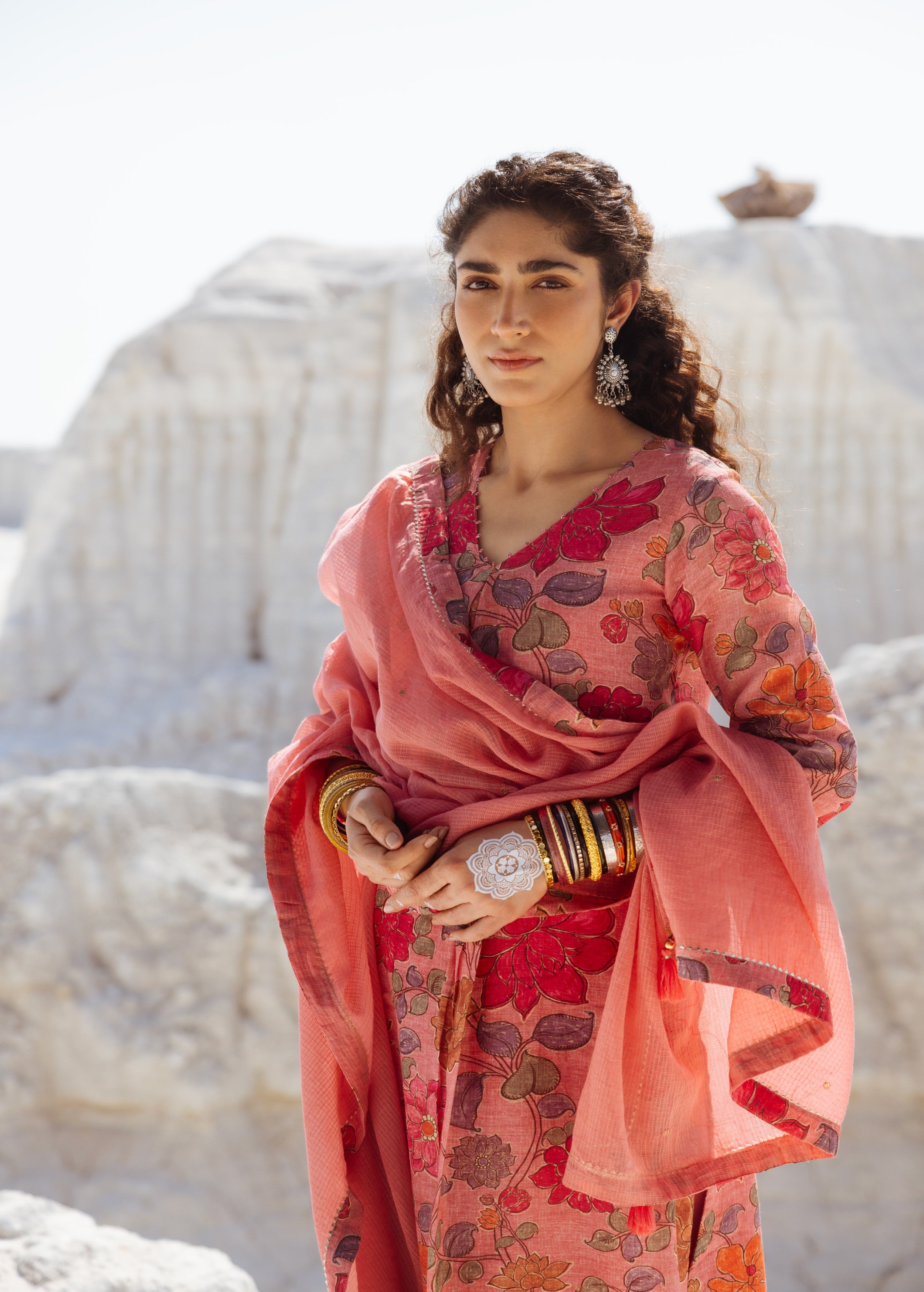 Rose Pink Printed Premium Linen Pant Set