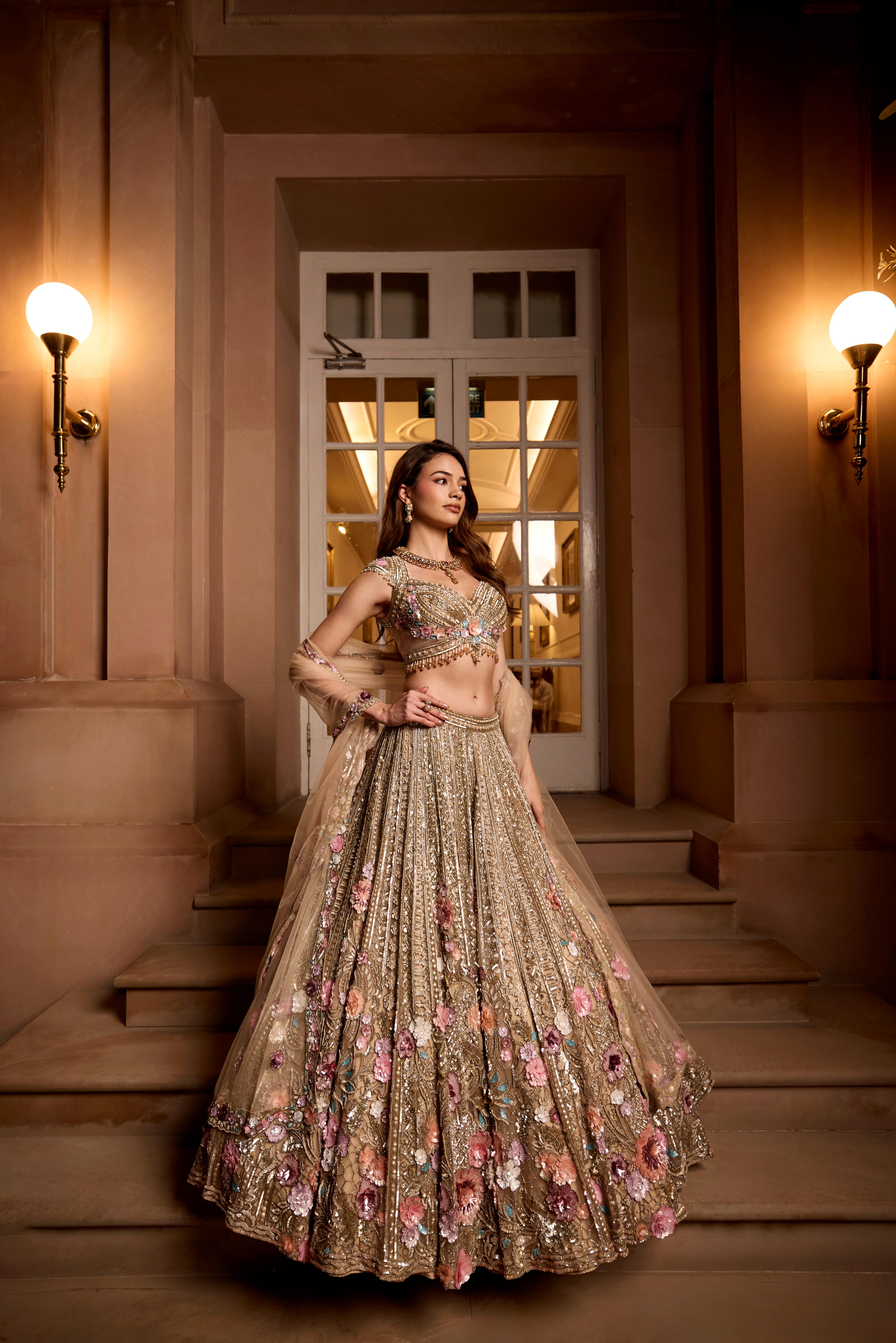Antique Gold Embellished Premium Lehenga Set