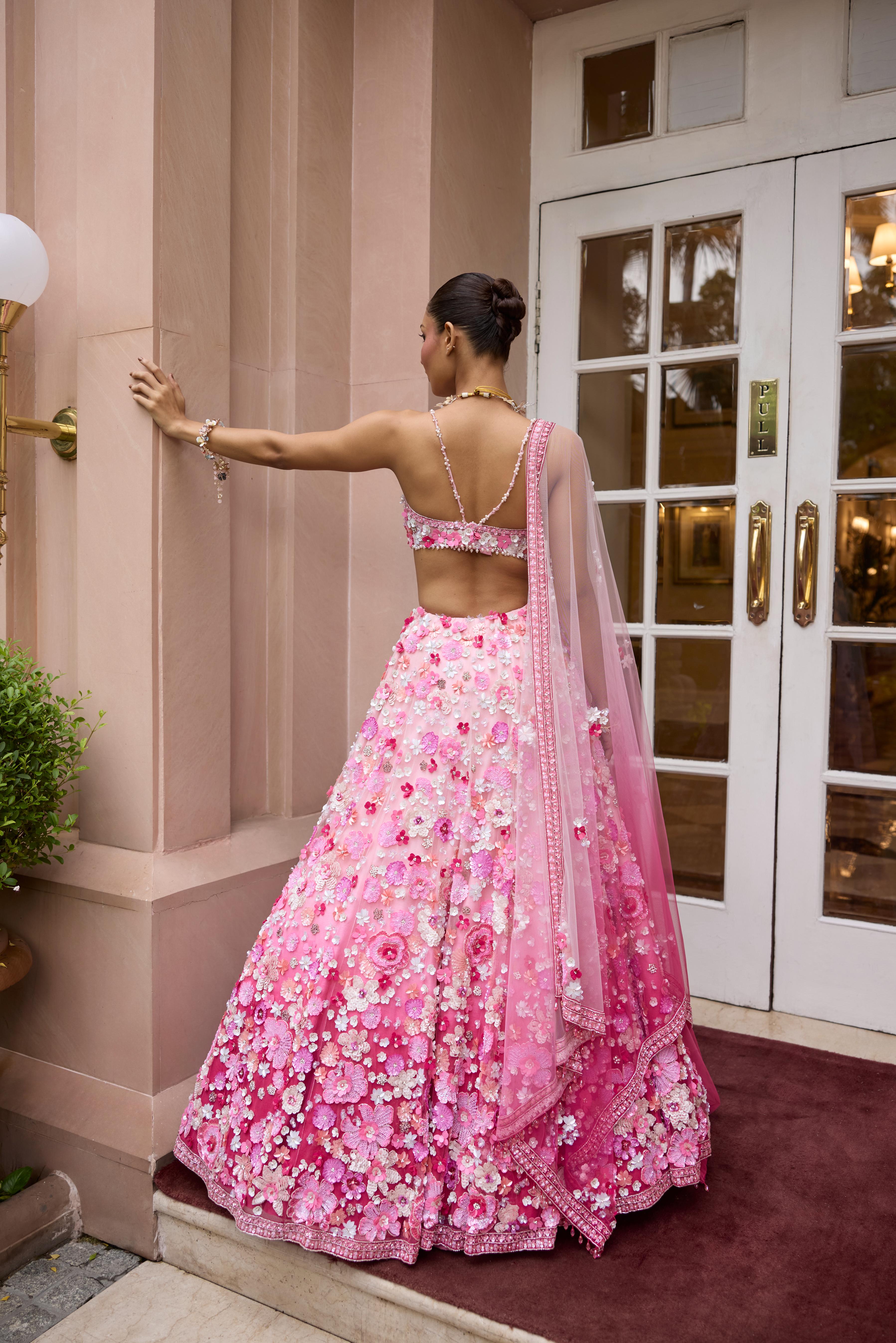 Floral Pink Ombre Embellished Premium Lehenga Set