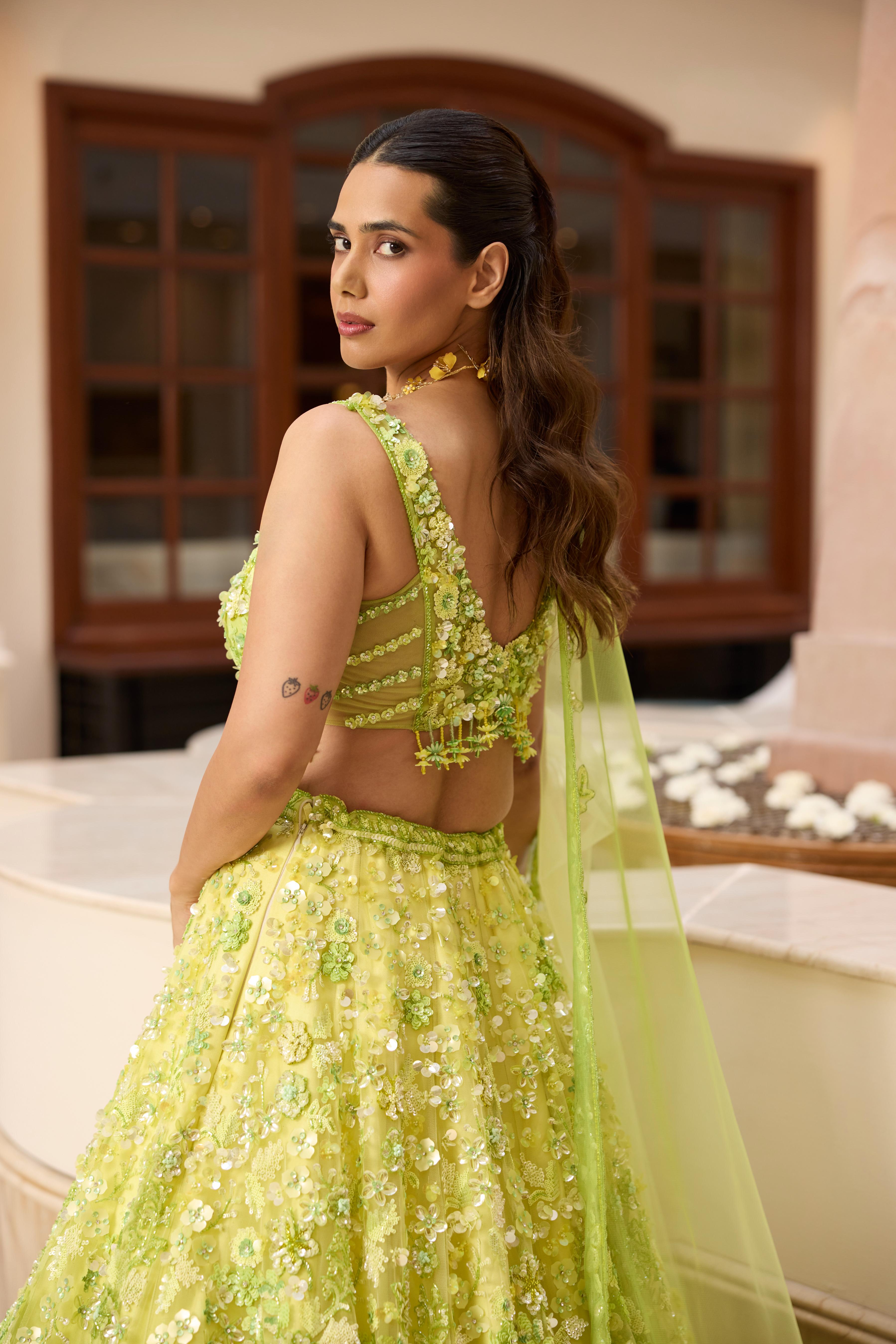 Lime Green Embellished Premium Lehenga Set
