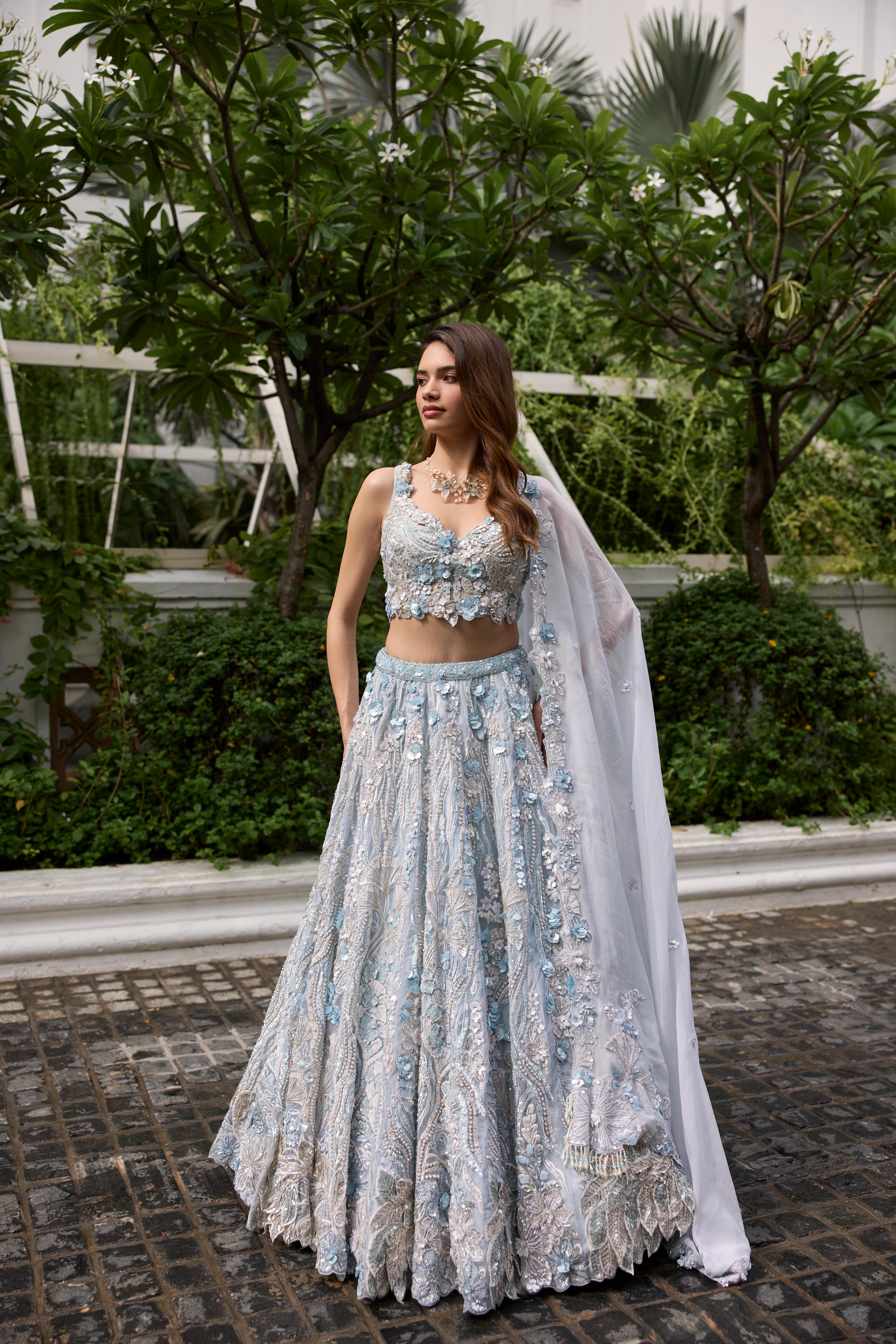 Icy Blue Embellished Premium Lehenga Set
