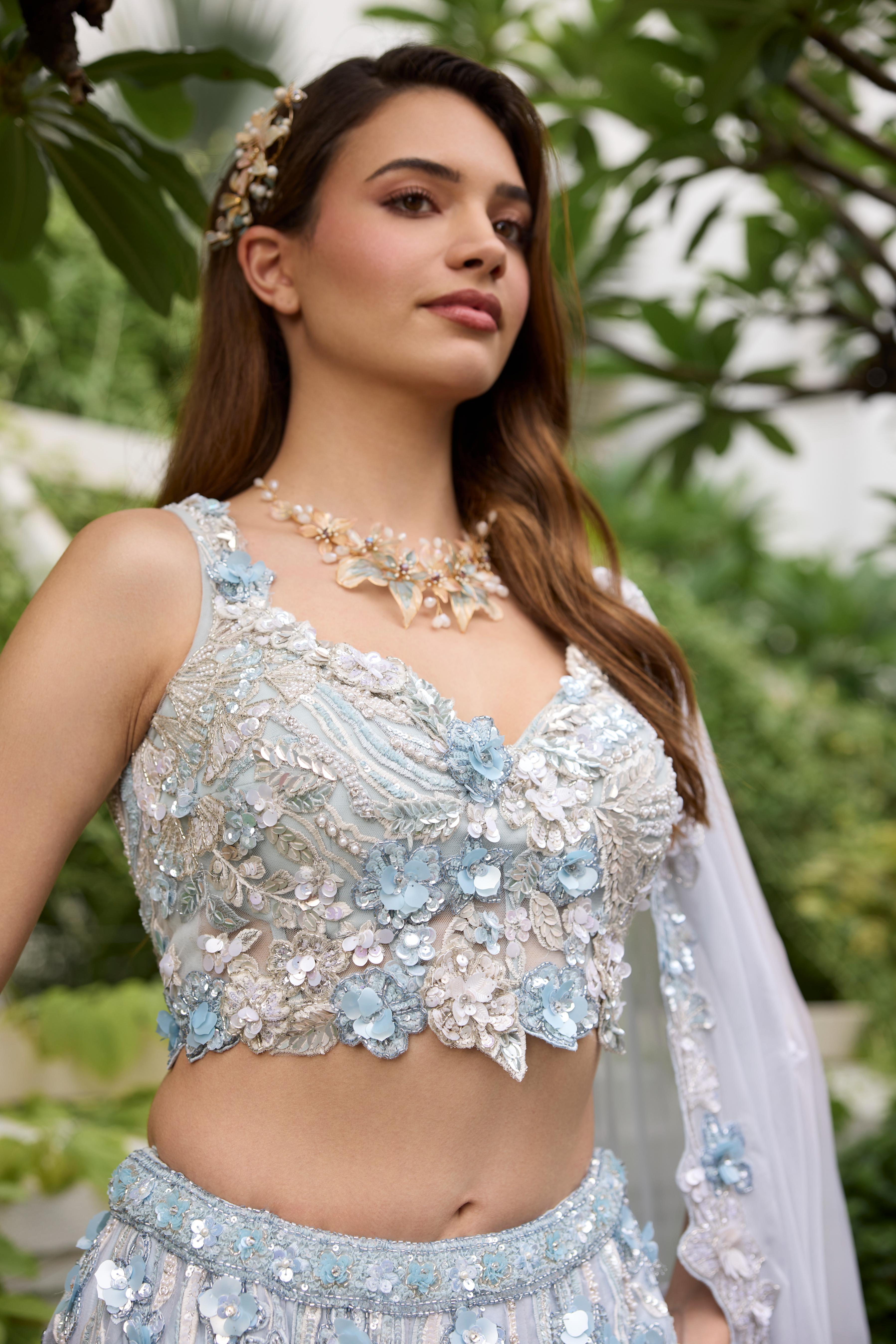 Icy Blue Embellished Premium Lehenga Set