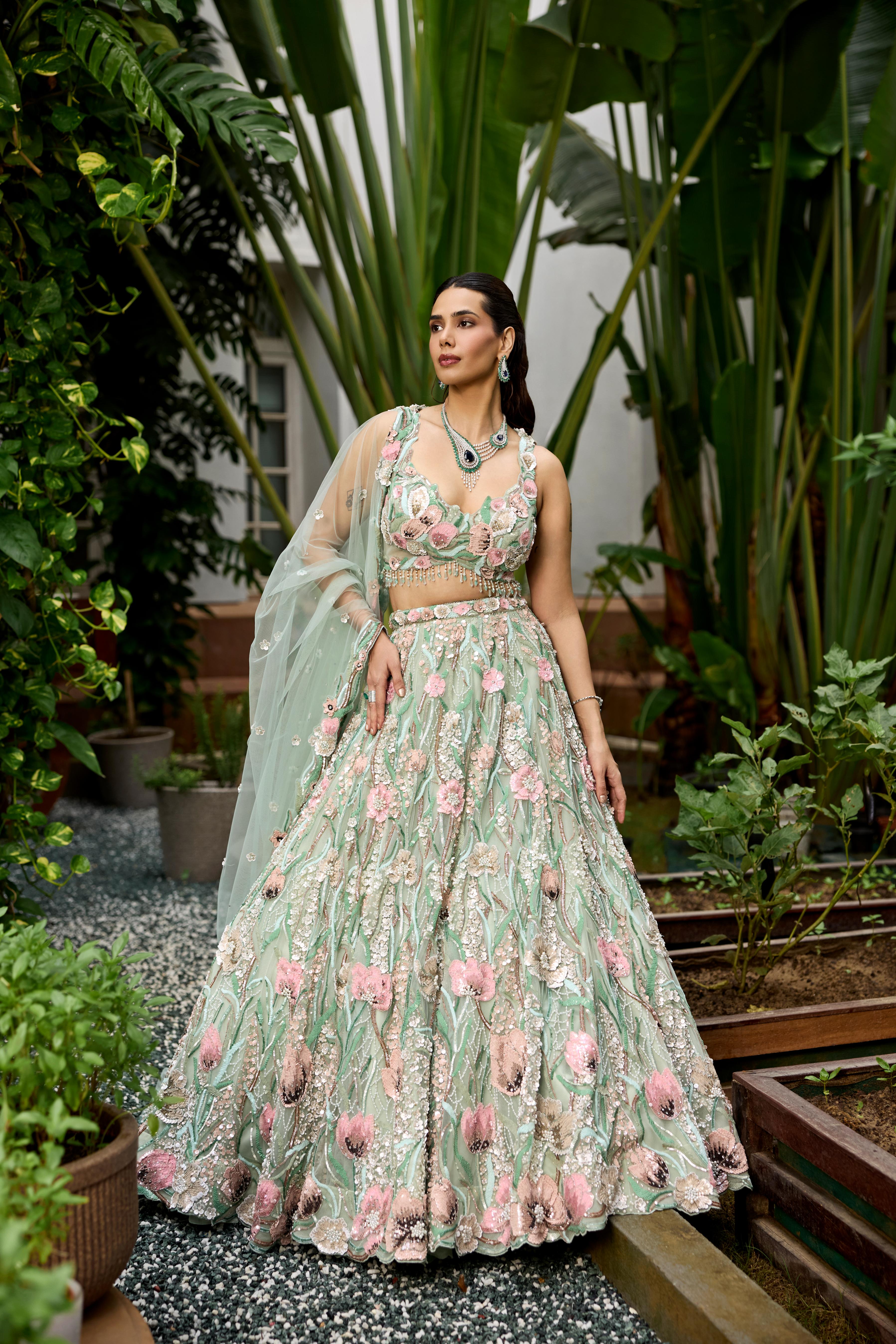 Pistachio Green Embellished Premium Lehenga Set