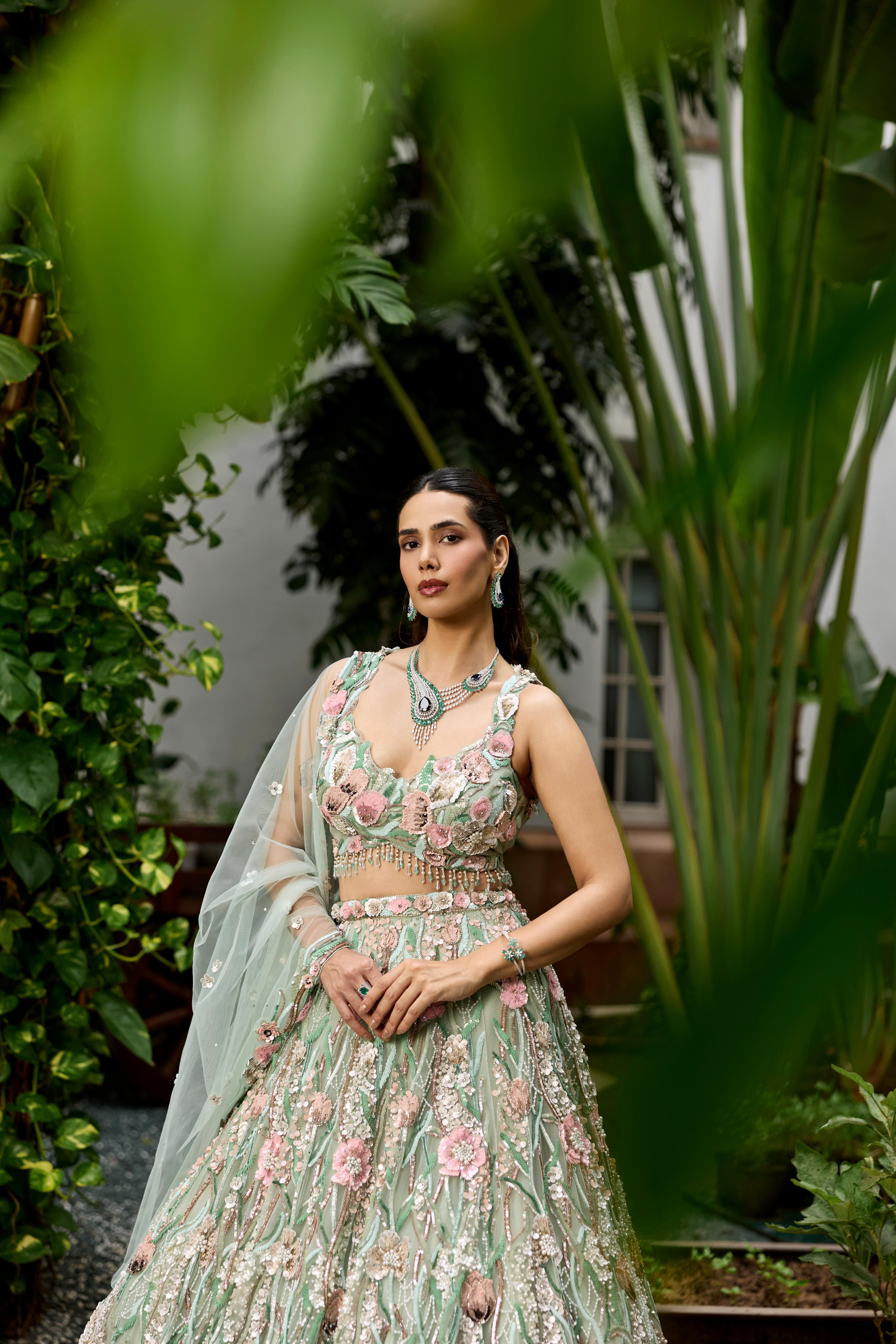 Pistachio Green Embellished Premium Lehenga Set