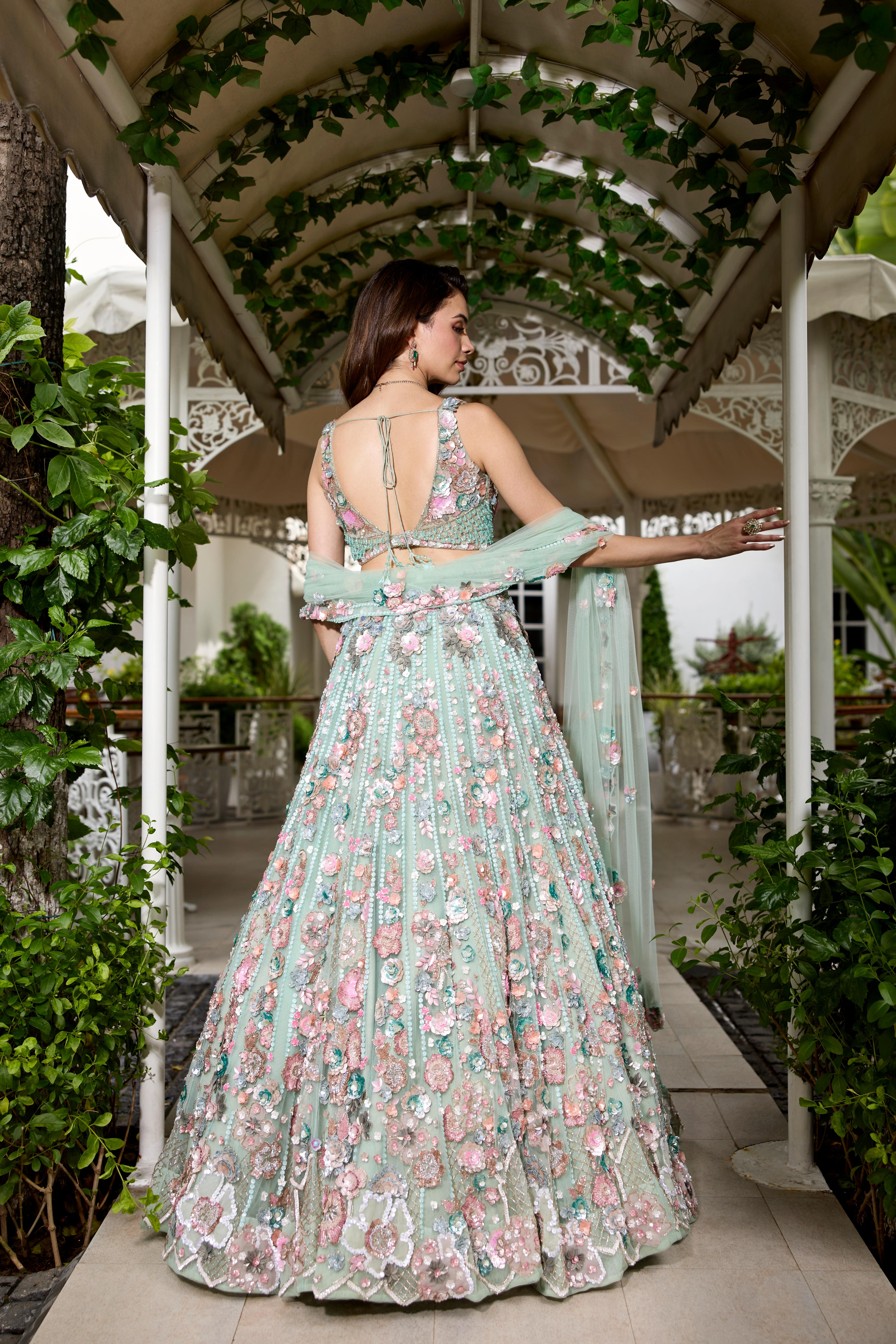 Seafoam Green Embellished Premium Lehenga Set