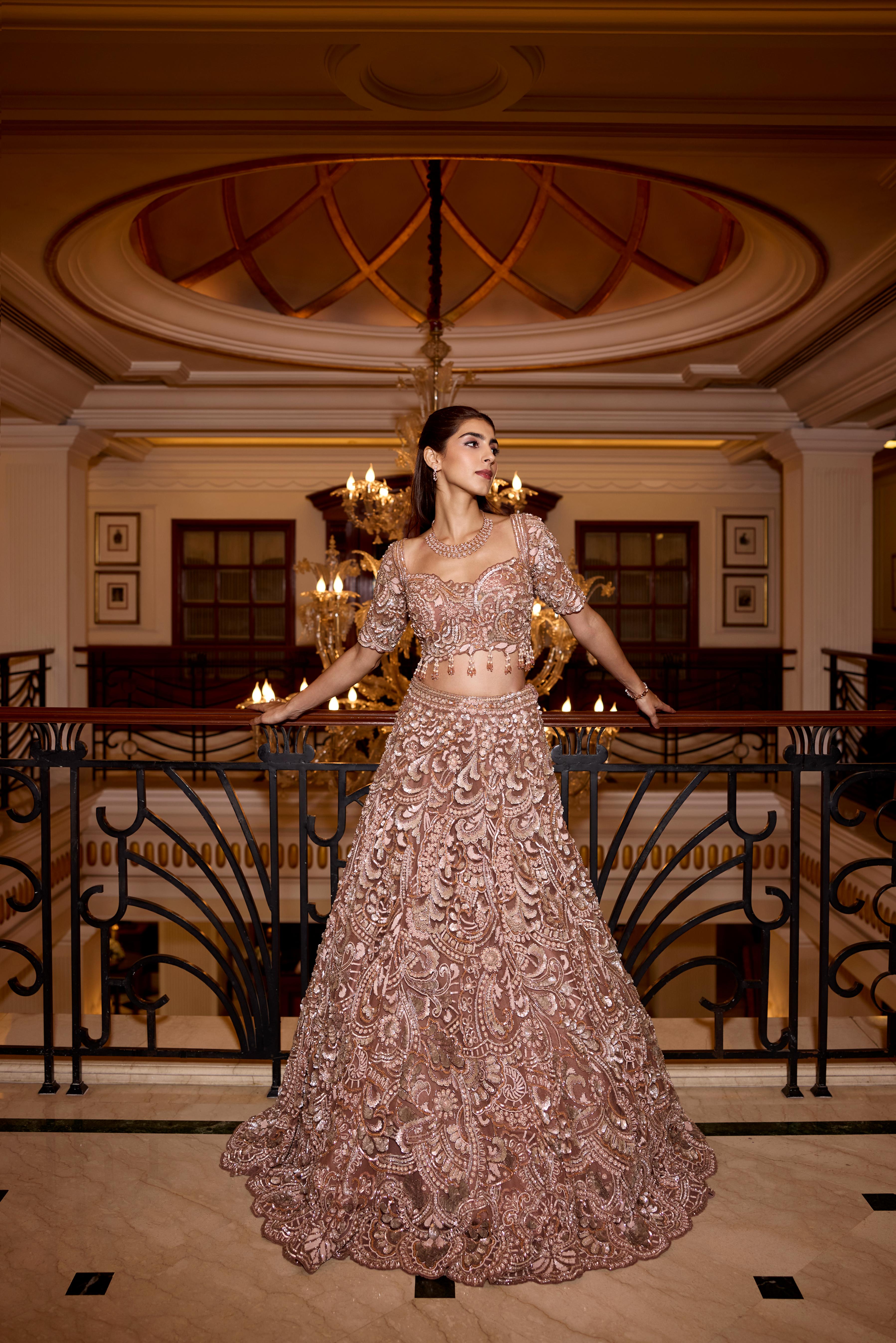 Muted Brown-Pink Embellished Premium Lehenga Set