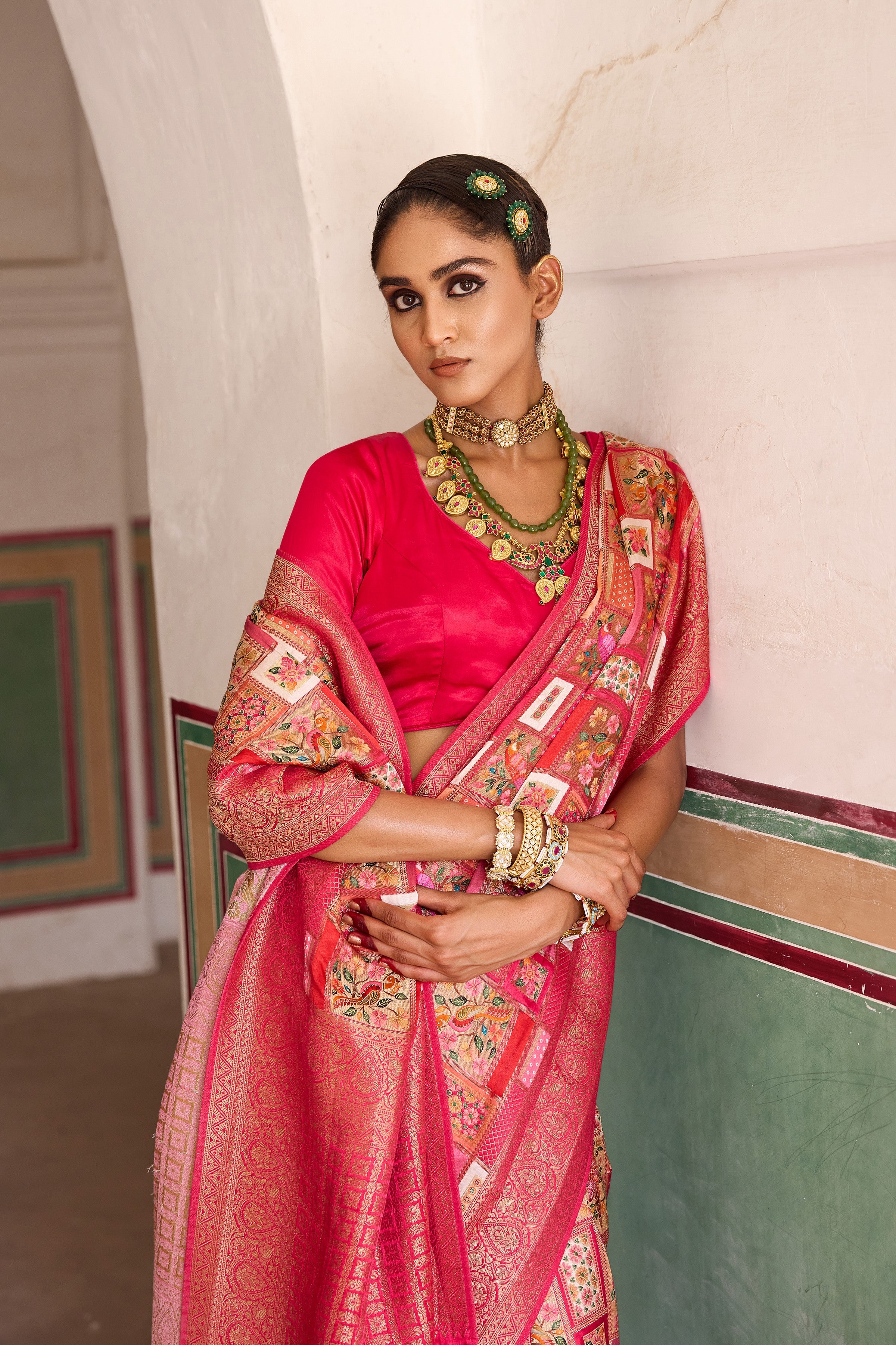 Scarlet Red Woven Gajji Silk Saree