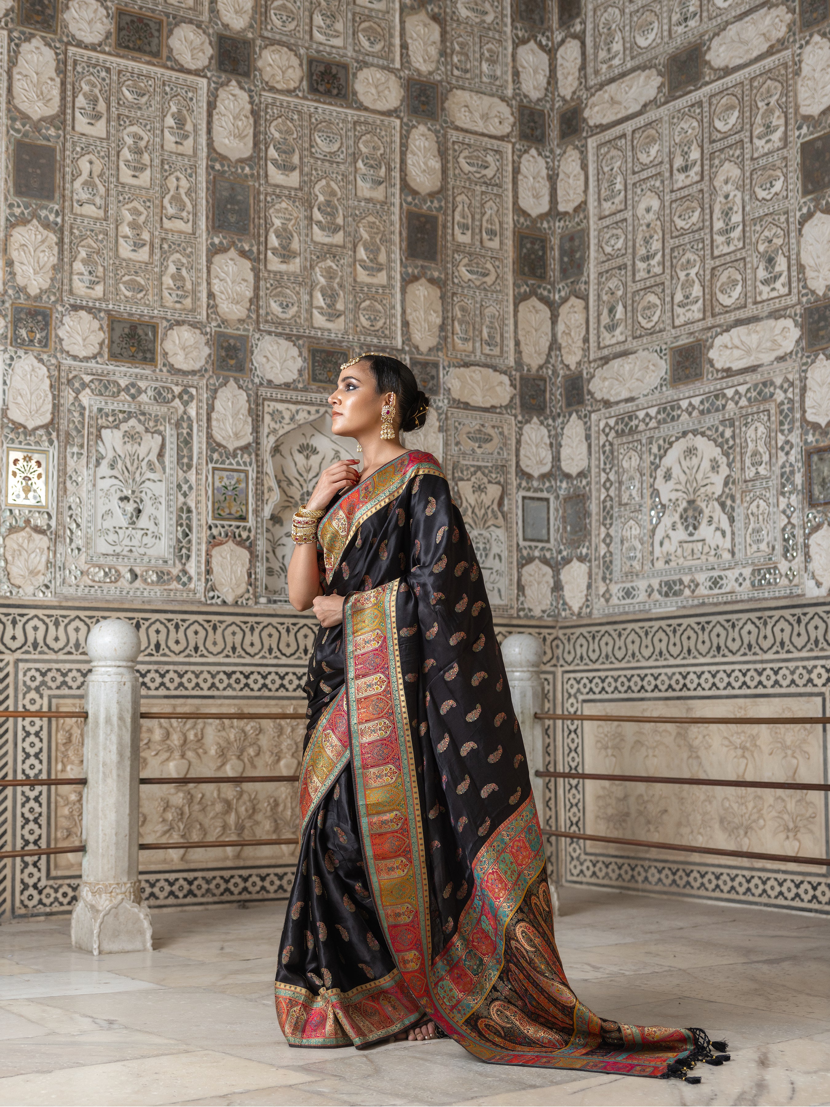 Nightingale Black Traditional Printed Gajji Silk Saree