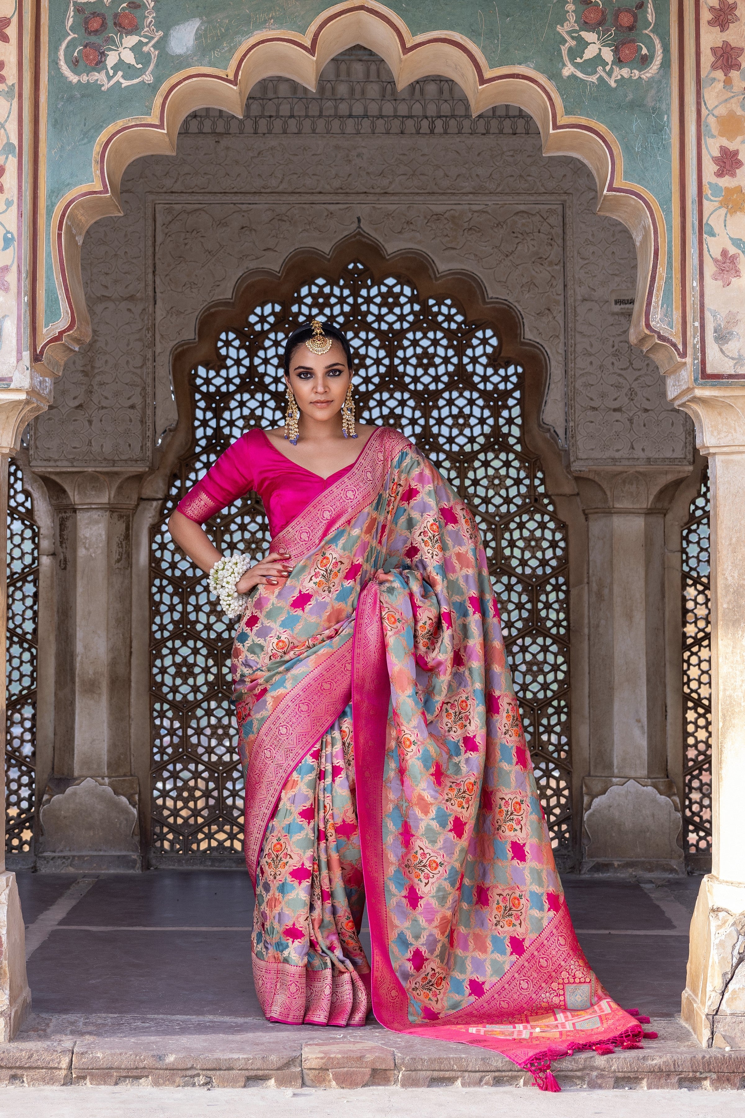 Pink Woven Gajji Silk Saree